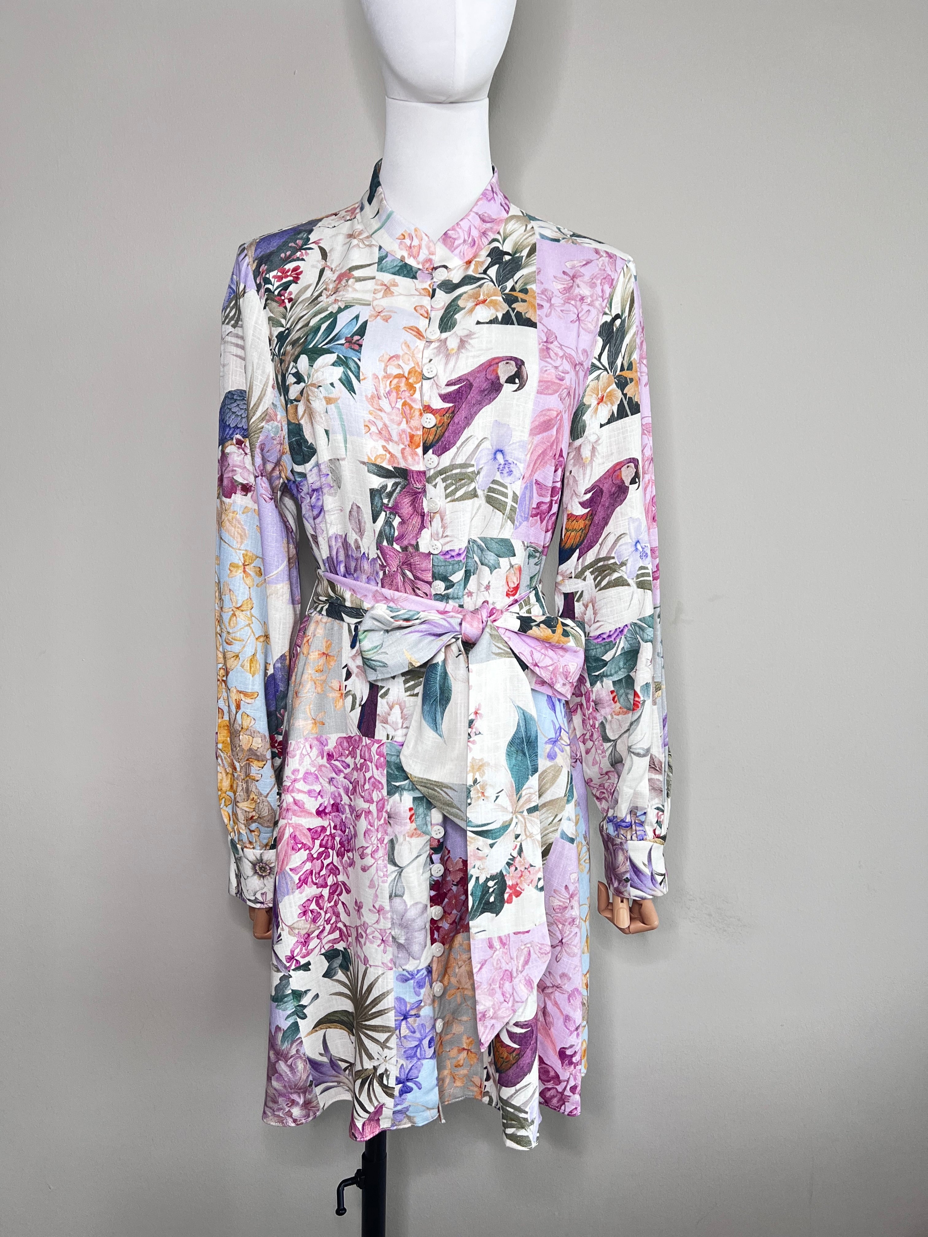 Multicolored Floral & Parot print mini dress - ZARA