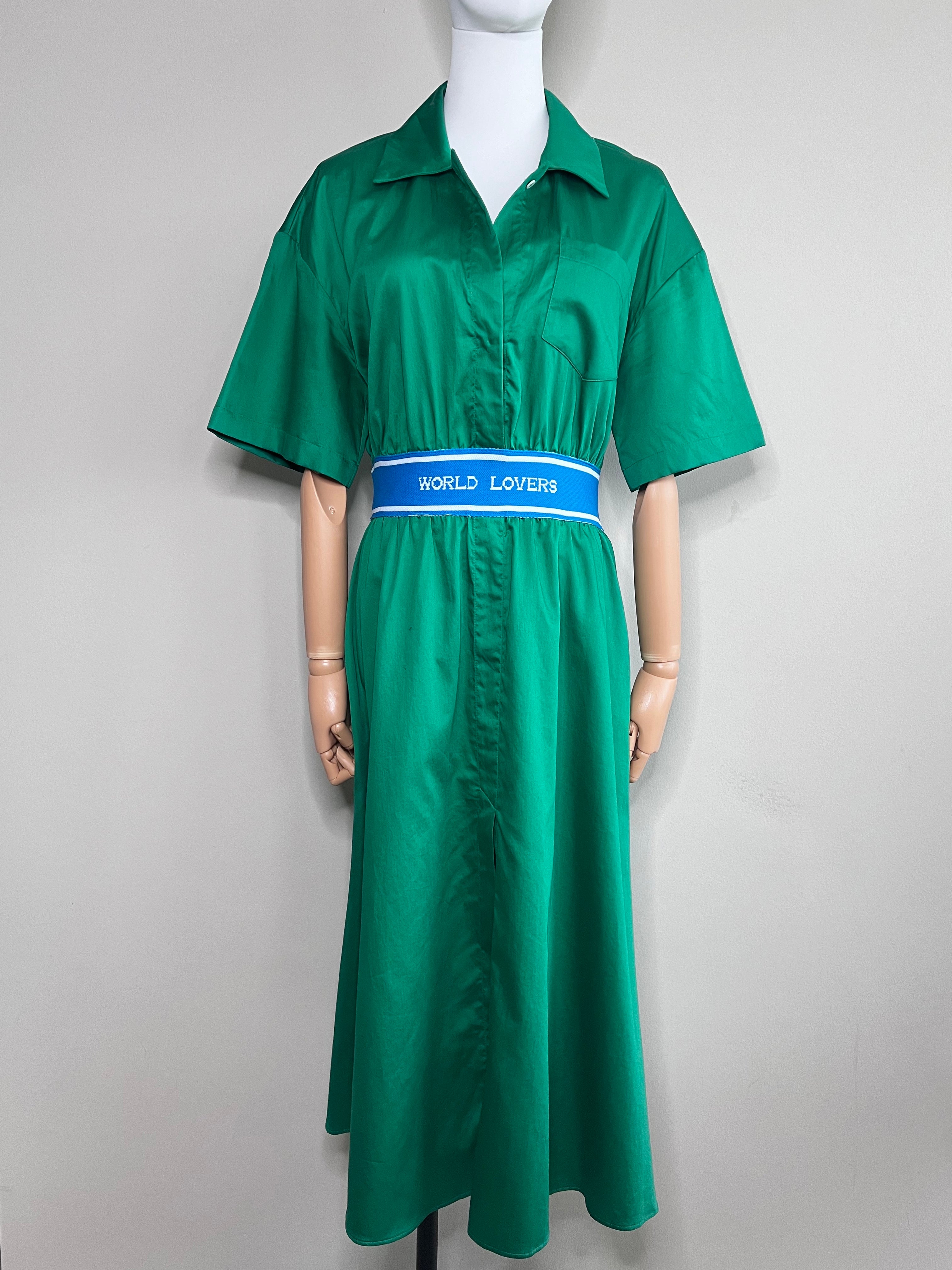 Green Fiane Jacquard knit trimmed cotton poplin dress - SANDRO