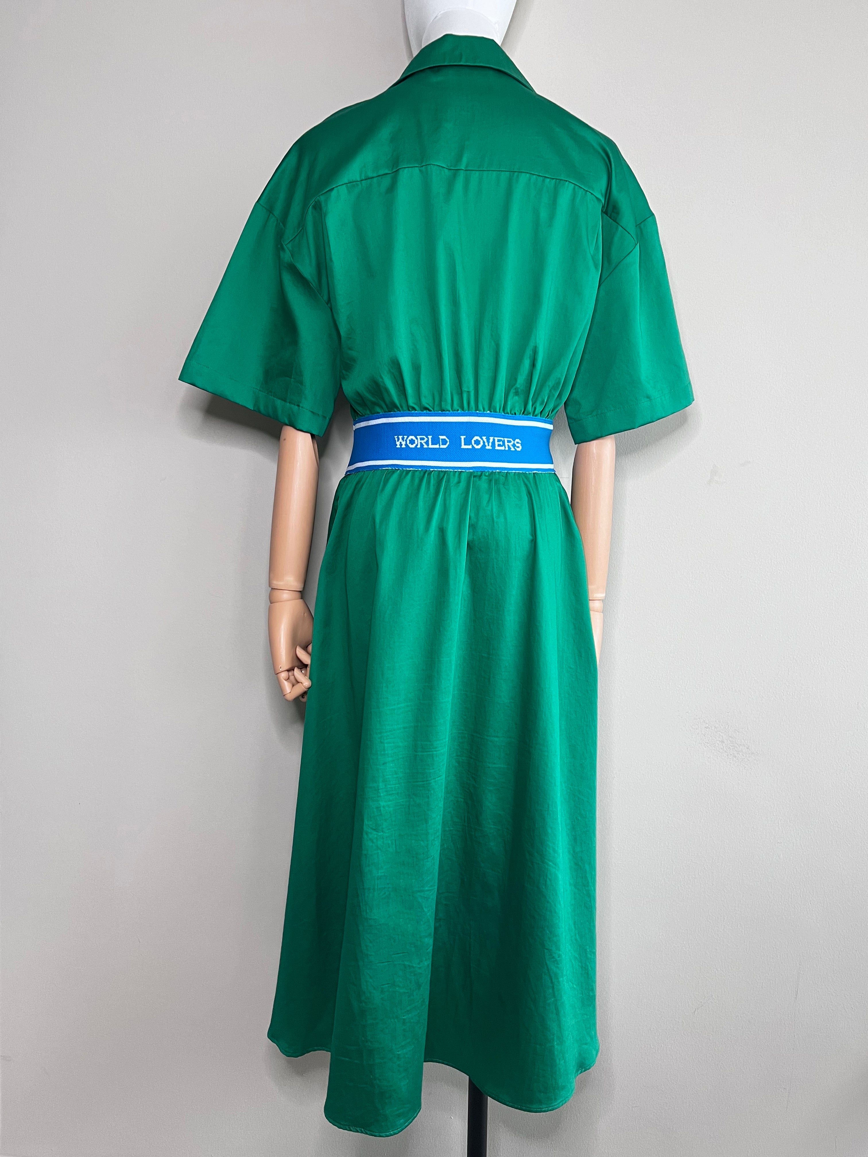 Green Fiane Jacquard knit trimmed cotton poplin dress - SANDRO