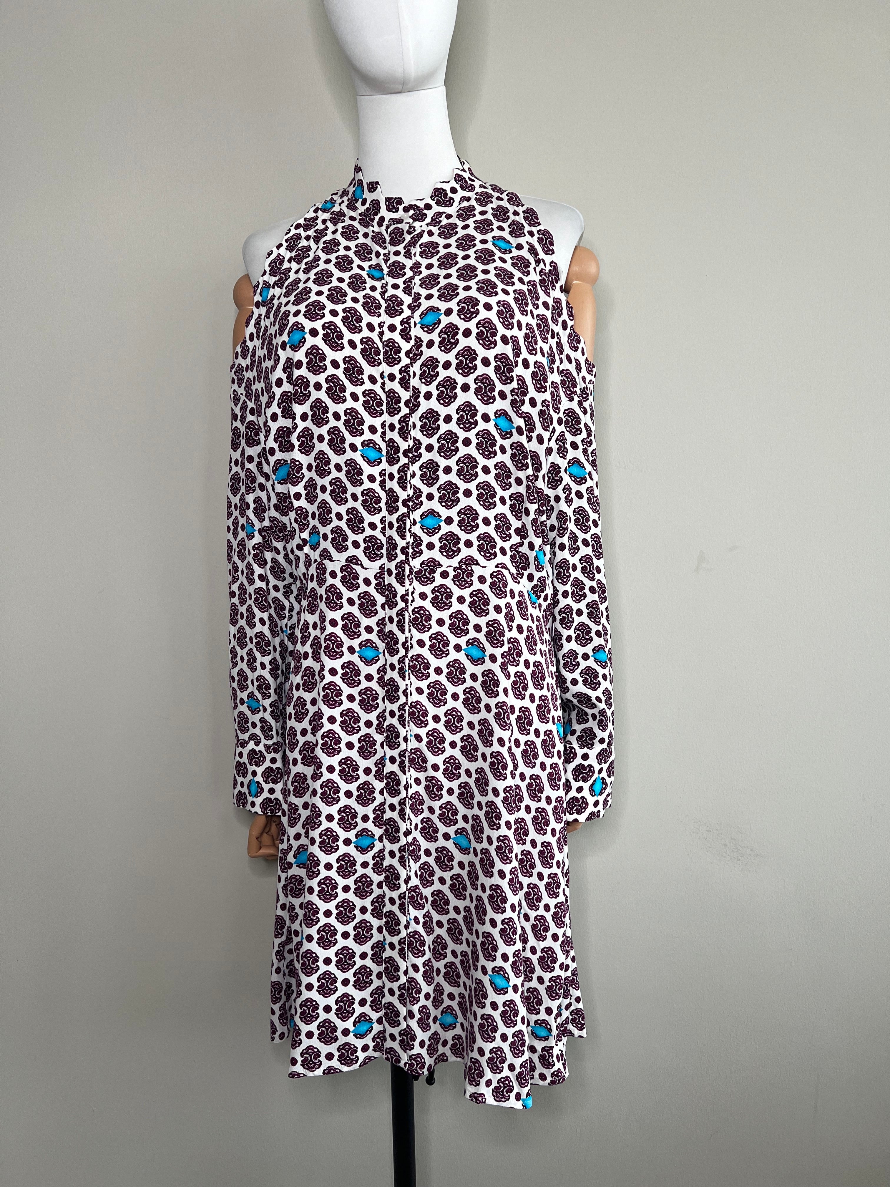 Purple tuscan print cold shoulder knee length dress  - MAJE