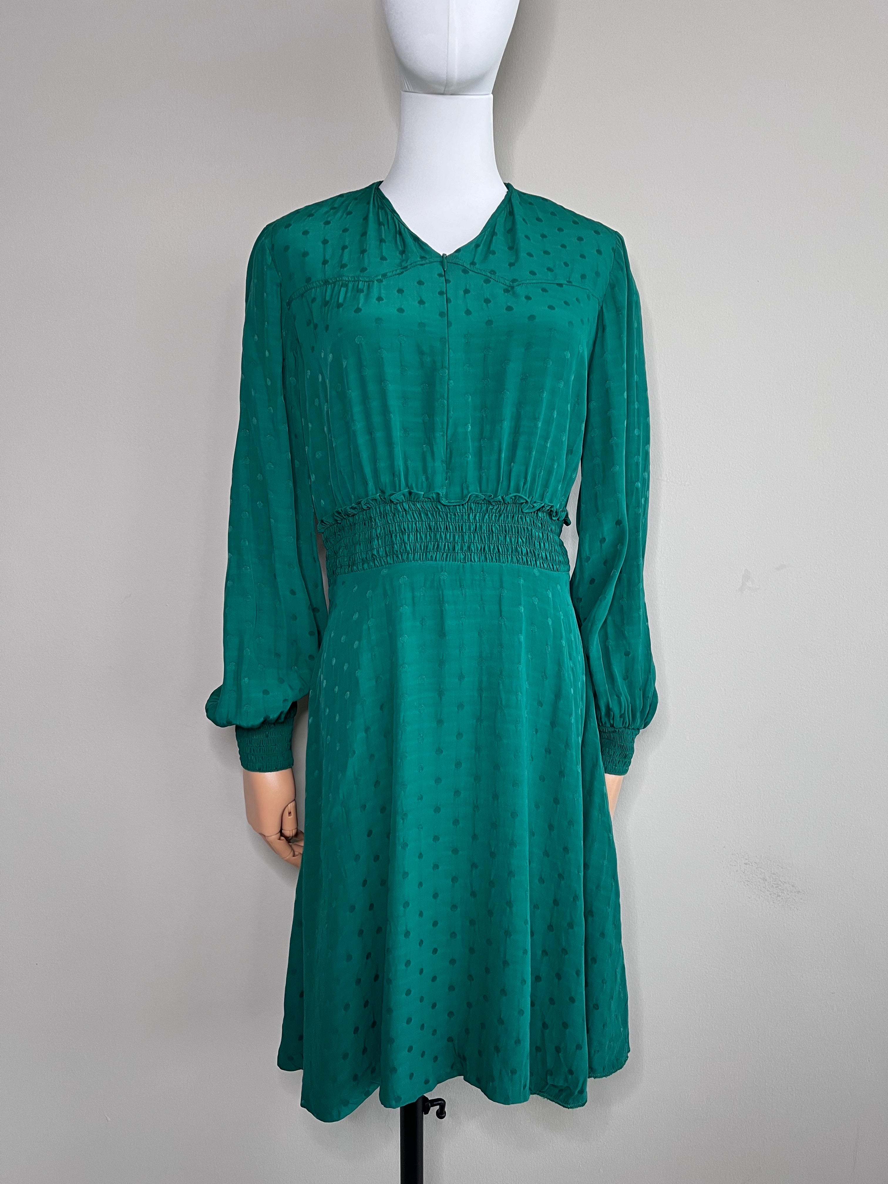 Green Claudia Polka dot satin jacquard mini dress - SANDRO
