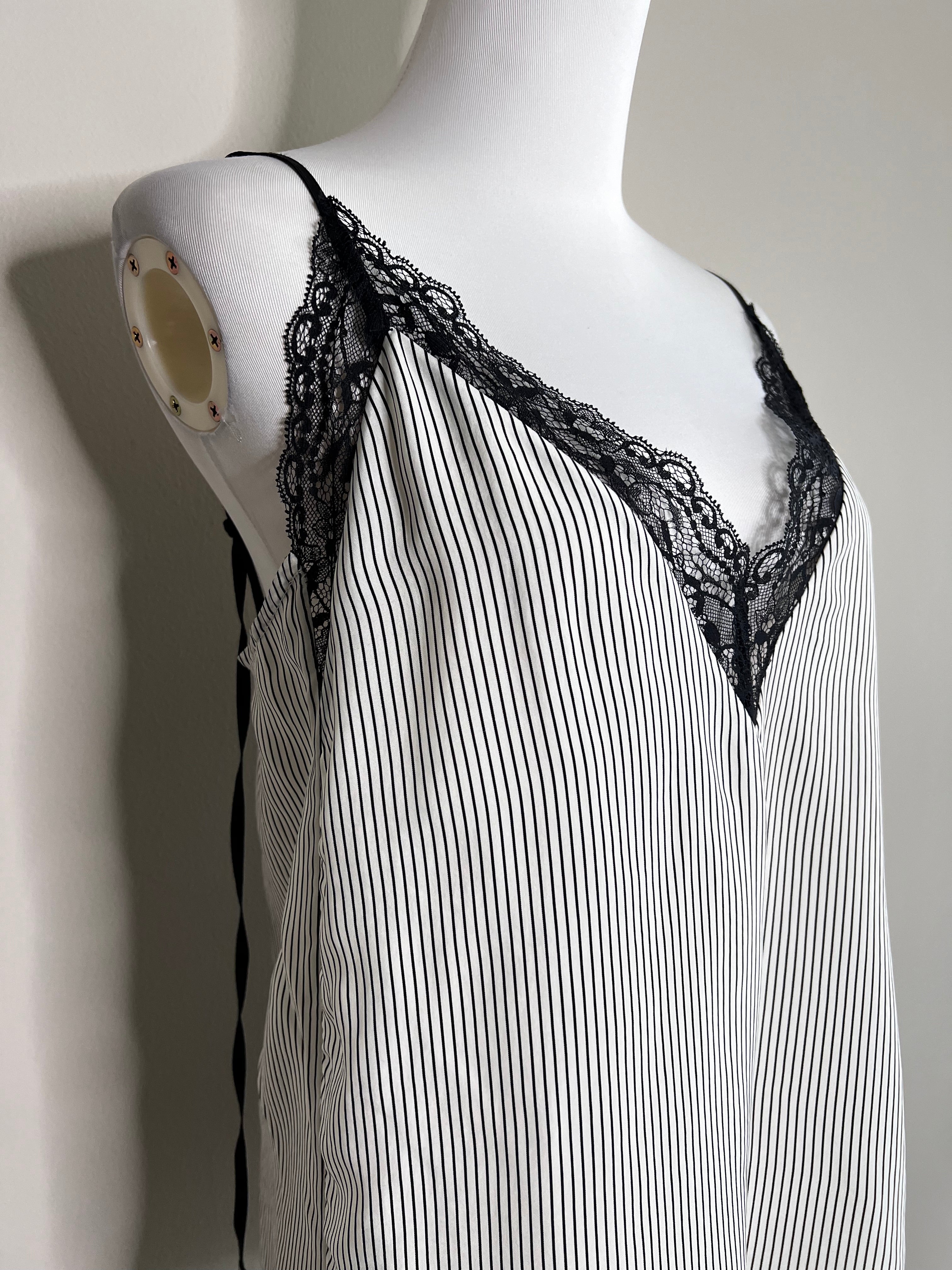 Black and white lace striped camisole - MAJE