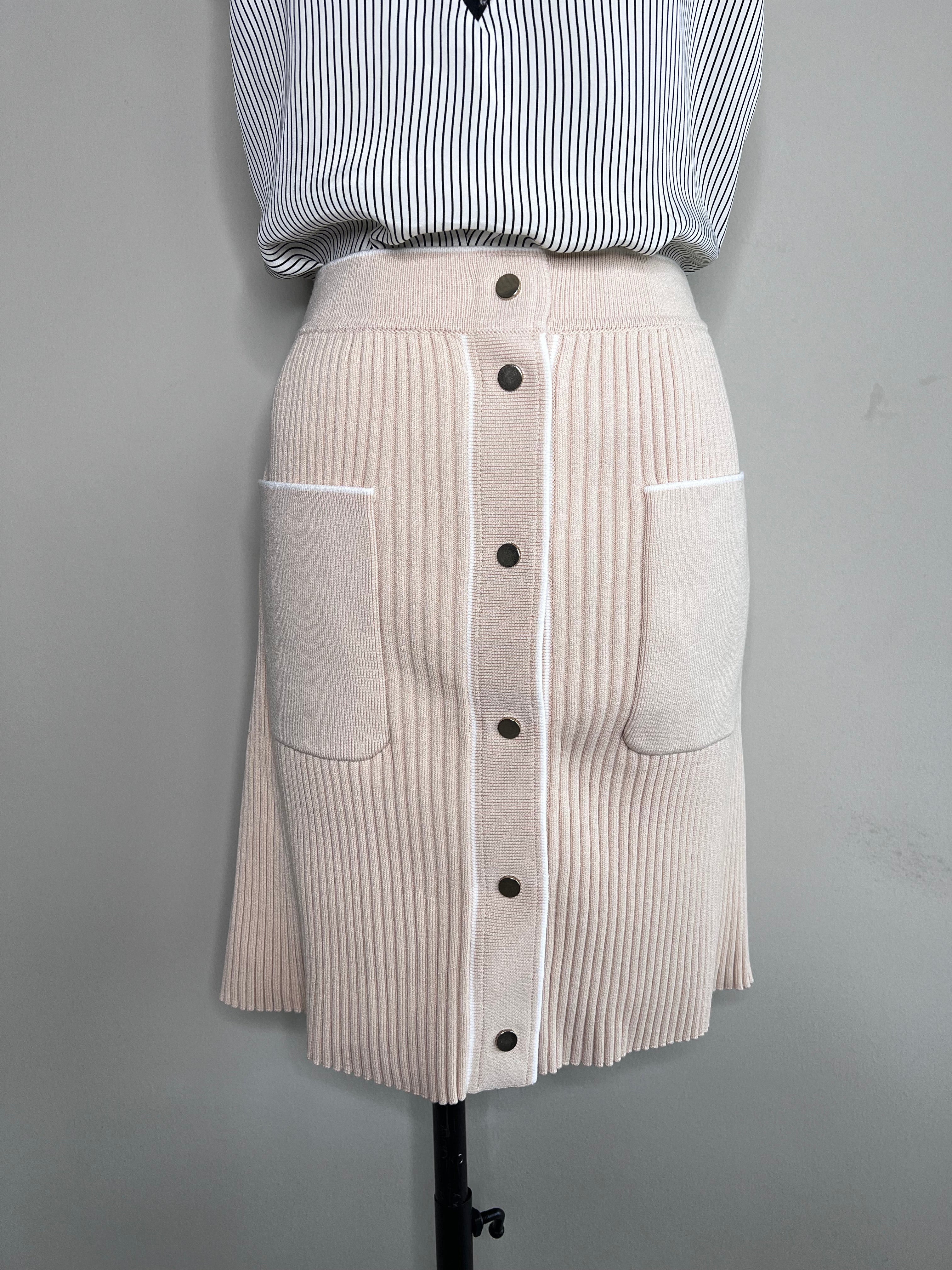 Beige ribbed knit buttoned skirt - MAJE