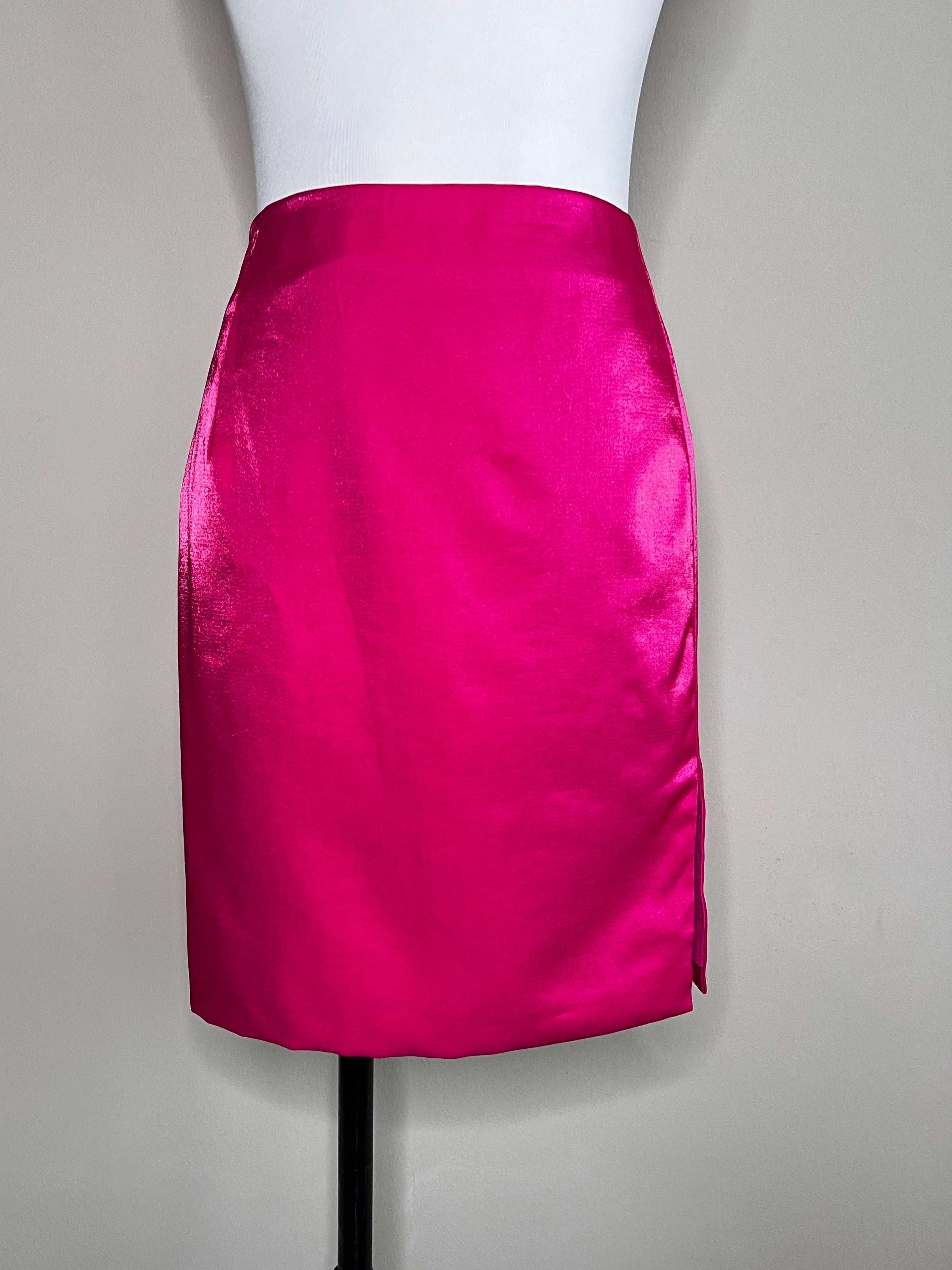 Hot Pink Satin secretary Skirt - RNWY