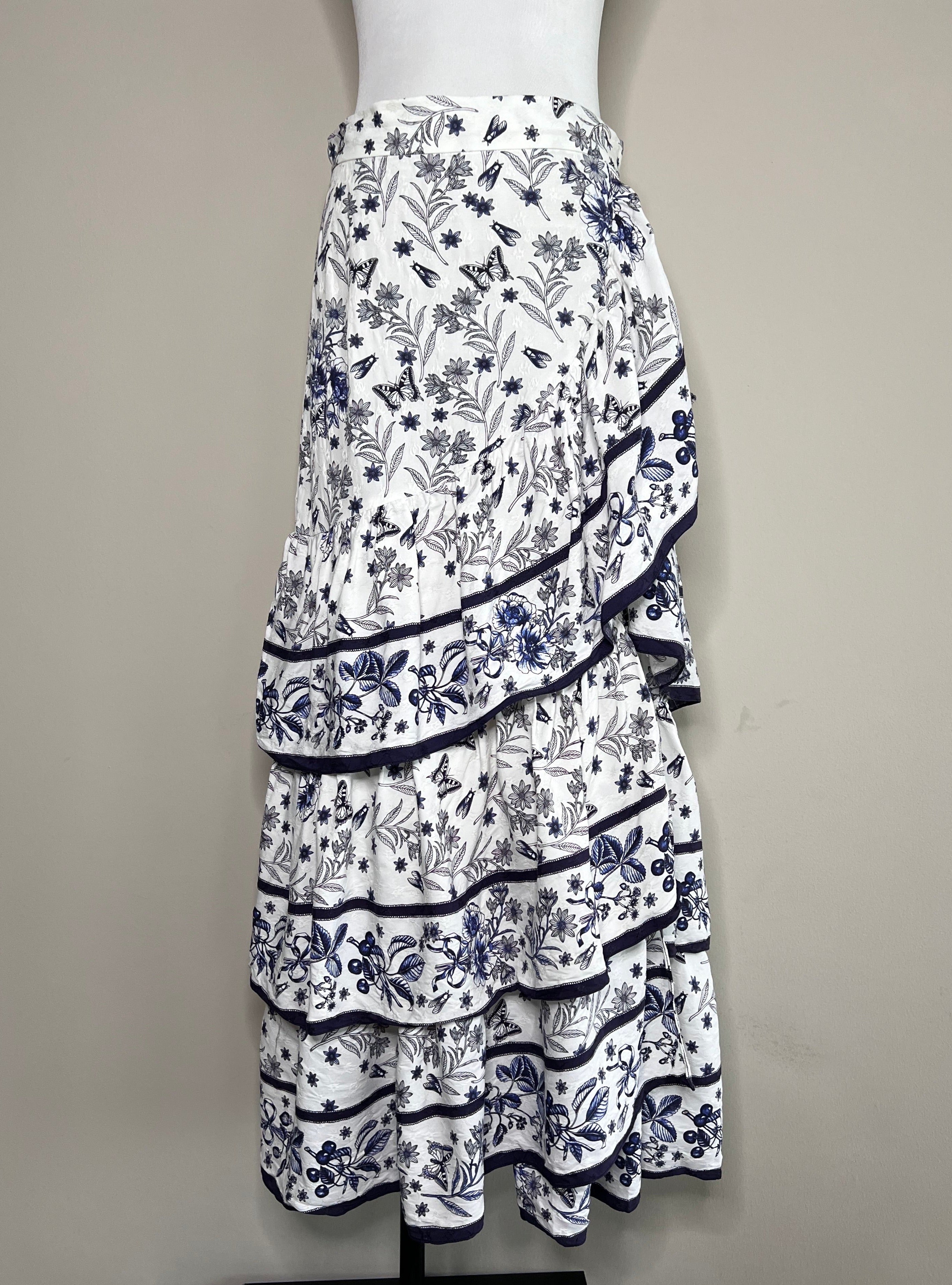 White Lipa tiered floral print jacquard skirt - SANDRO