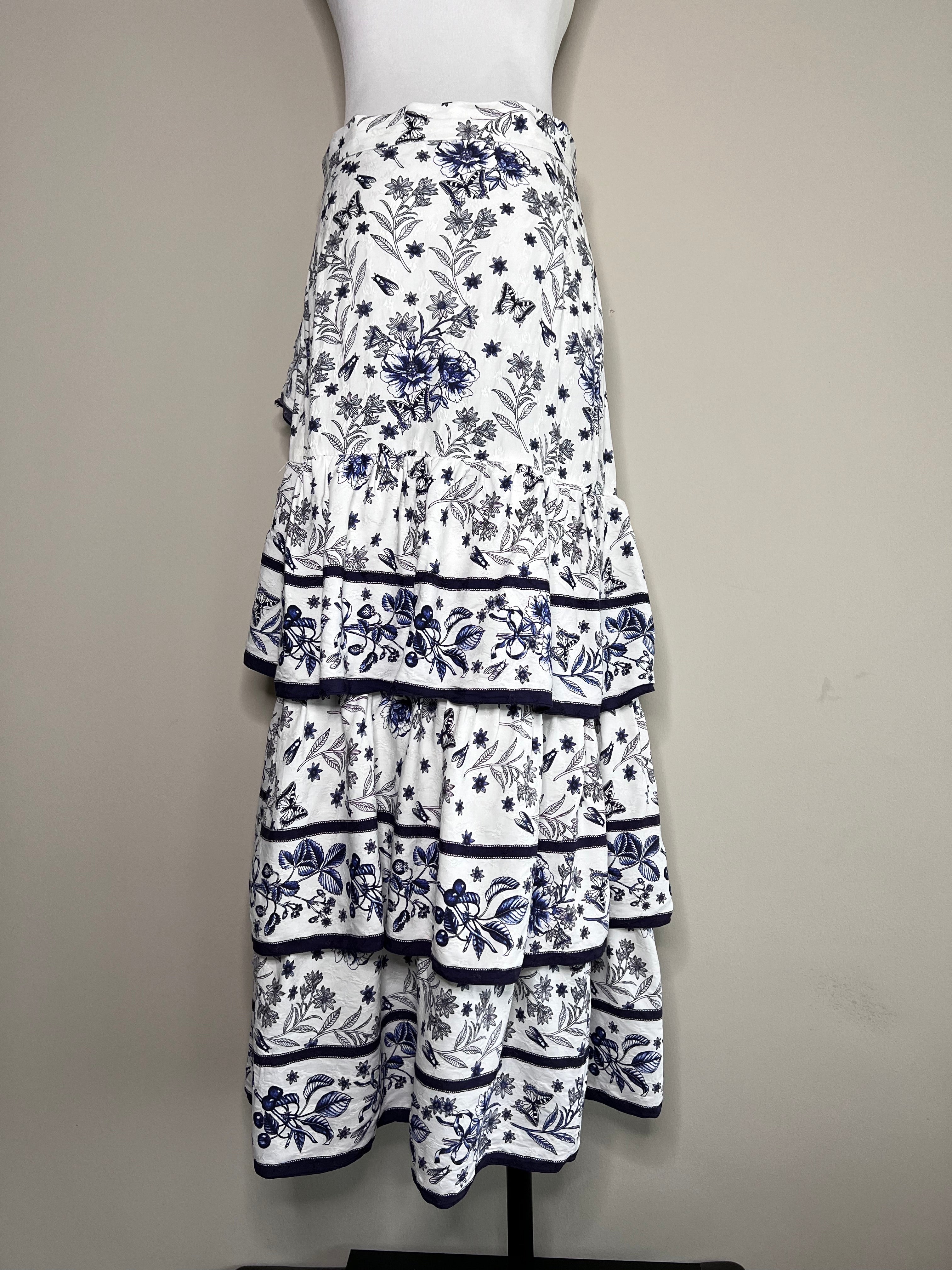 White Lipa tiered floral print jacquard skirt - SANDRO