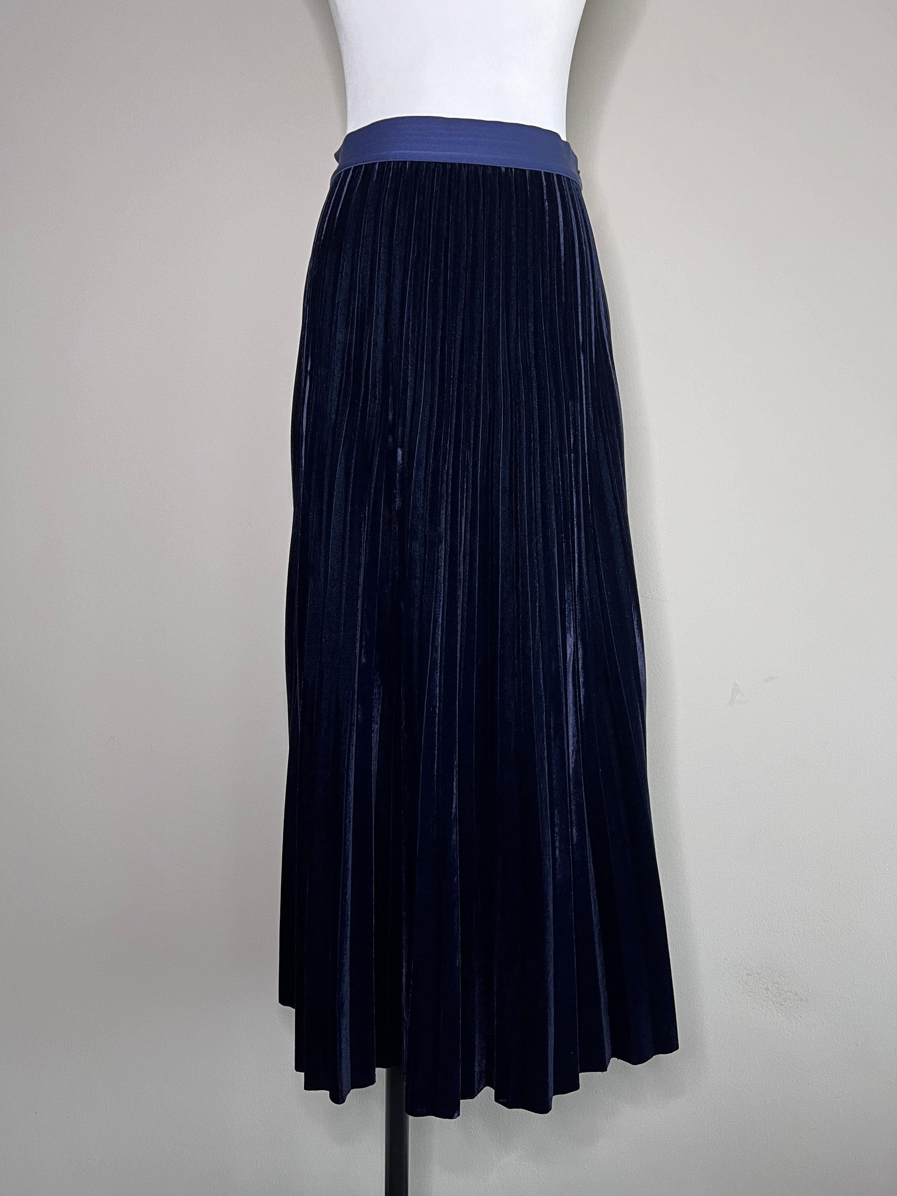 Navy Blue Caro Velvet Pleated Maxi Skirt - SANDRO