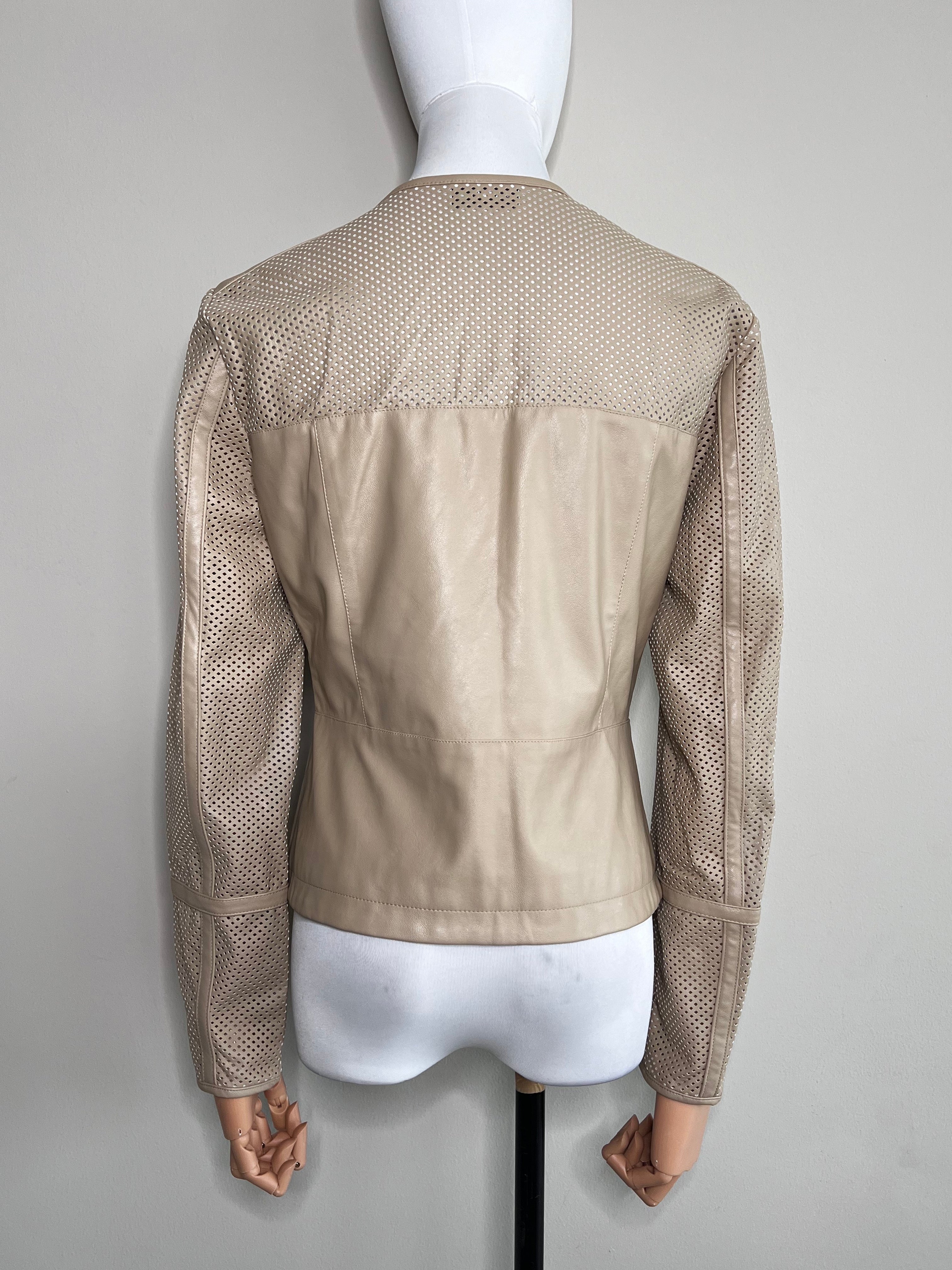 Tibe Tan Beige Leather See through Jacket - MARELLA