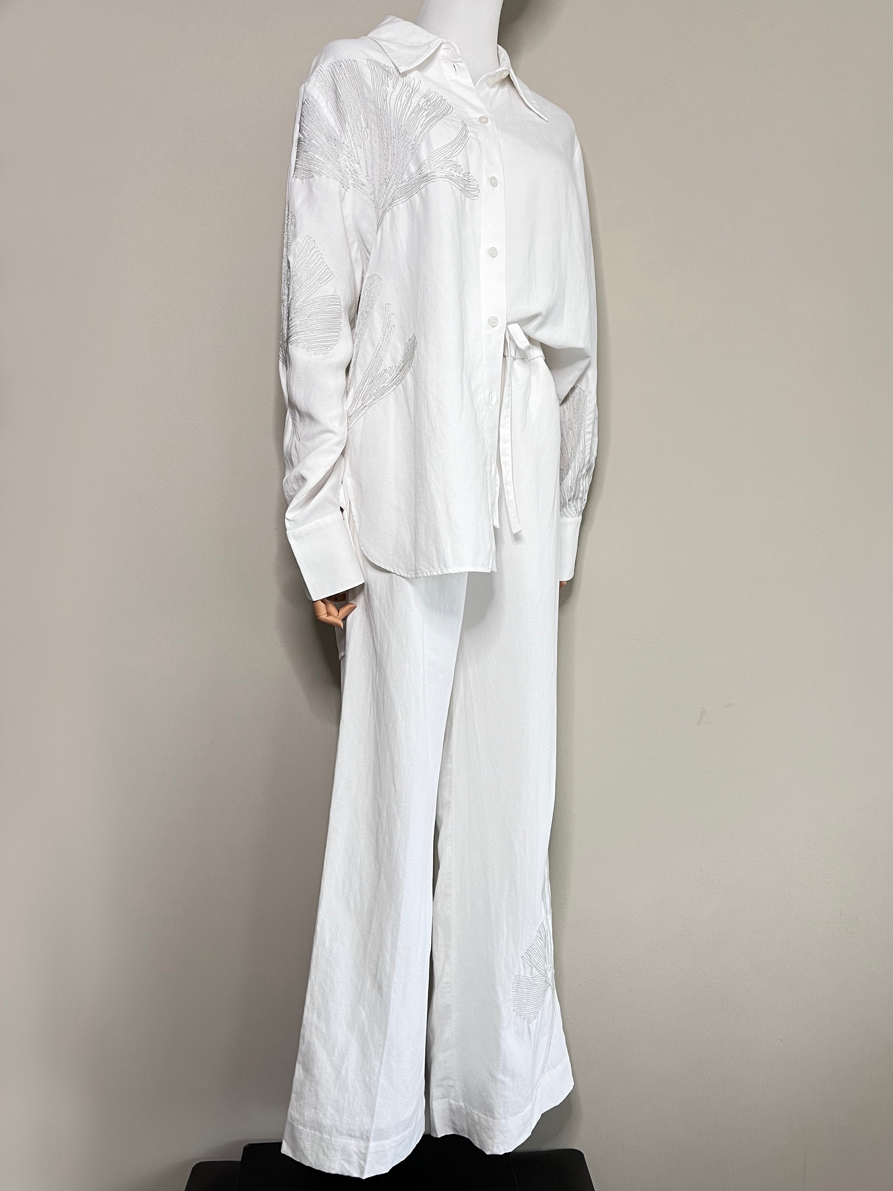 A set of white linen embelished Drawstring wide leg pants with longsleeve - COS