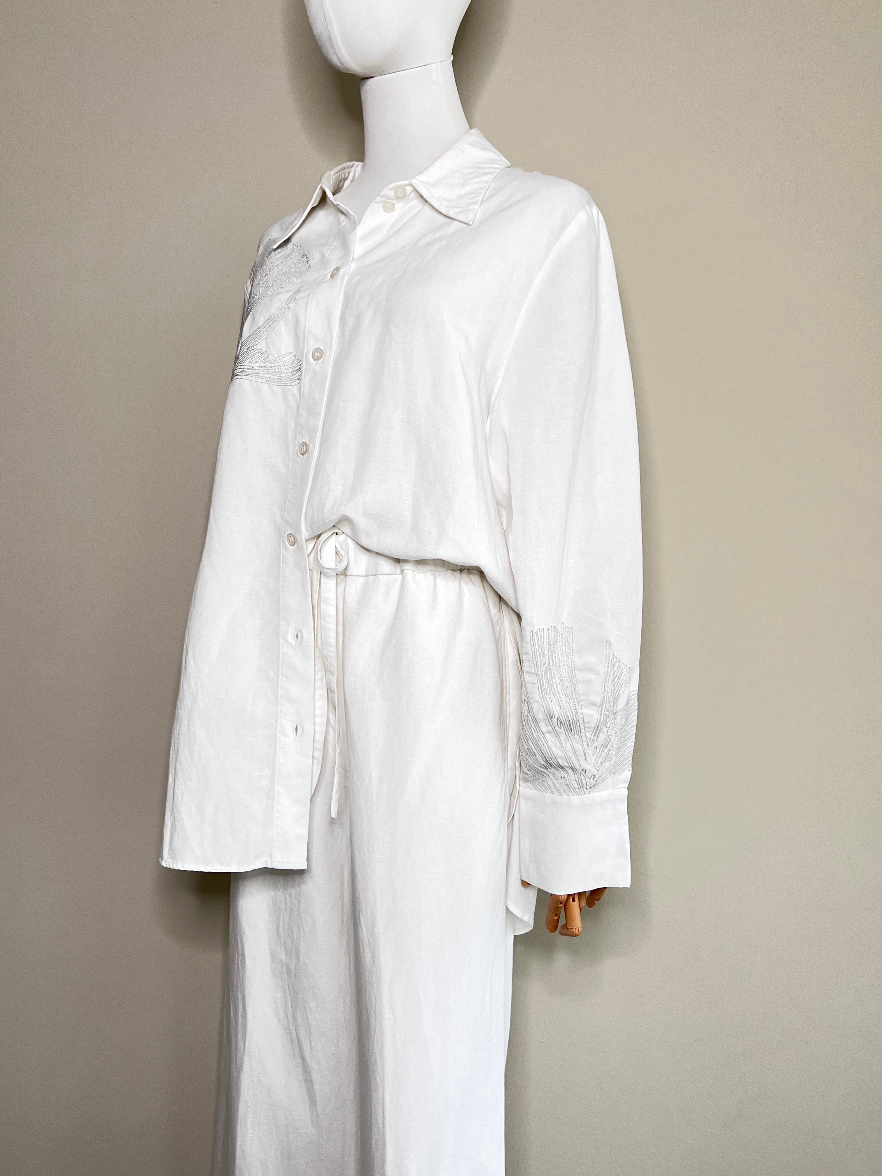 A set of white linen embelished Drawstring wide leg pants with longsleeve - COS