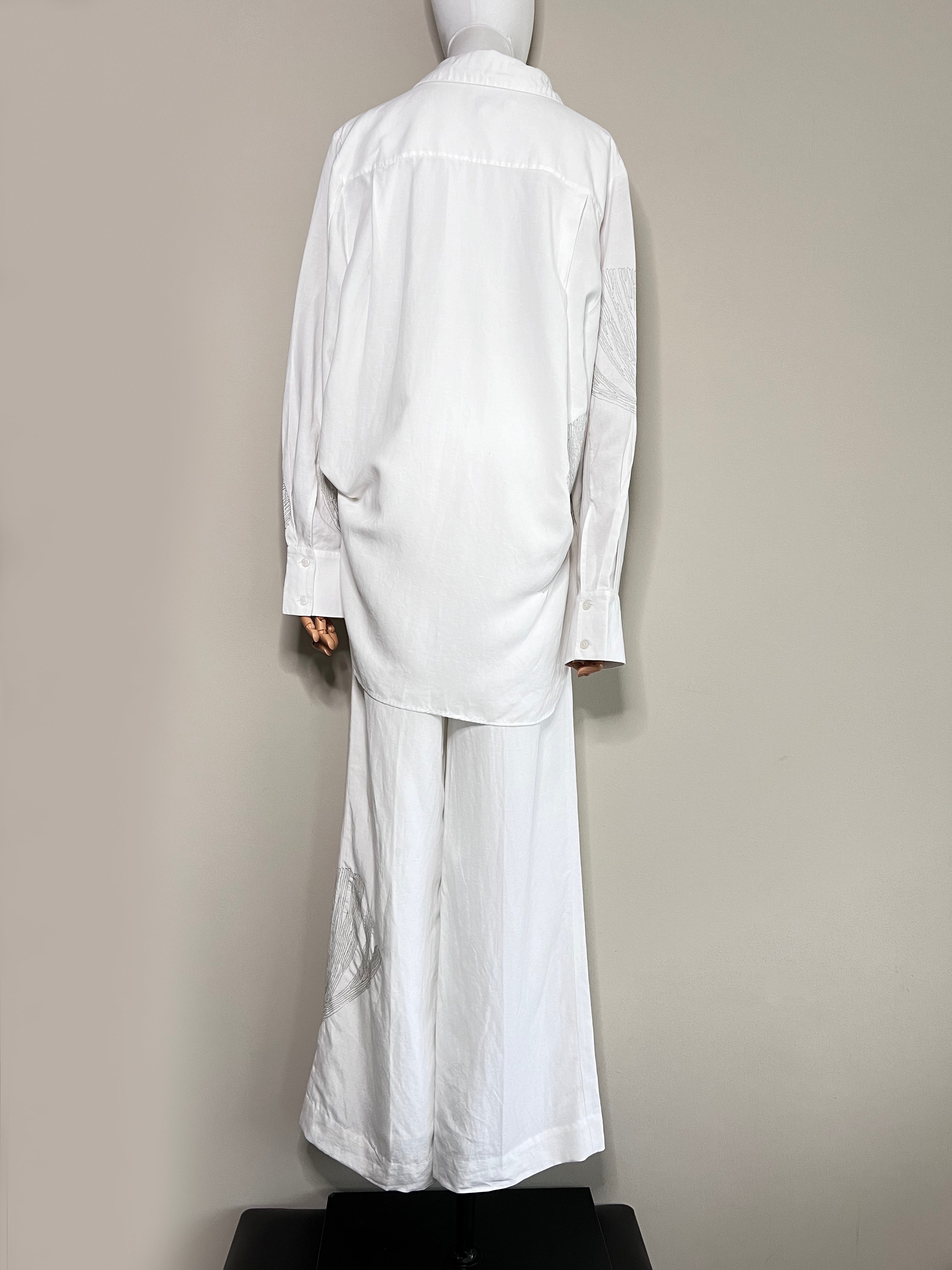 A set of white linen embelished Drawstring wide leg pants with longsleeve - COS