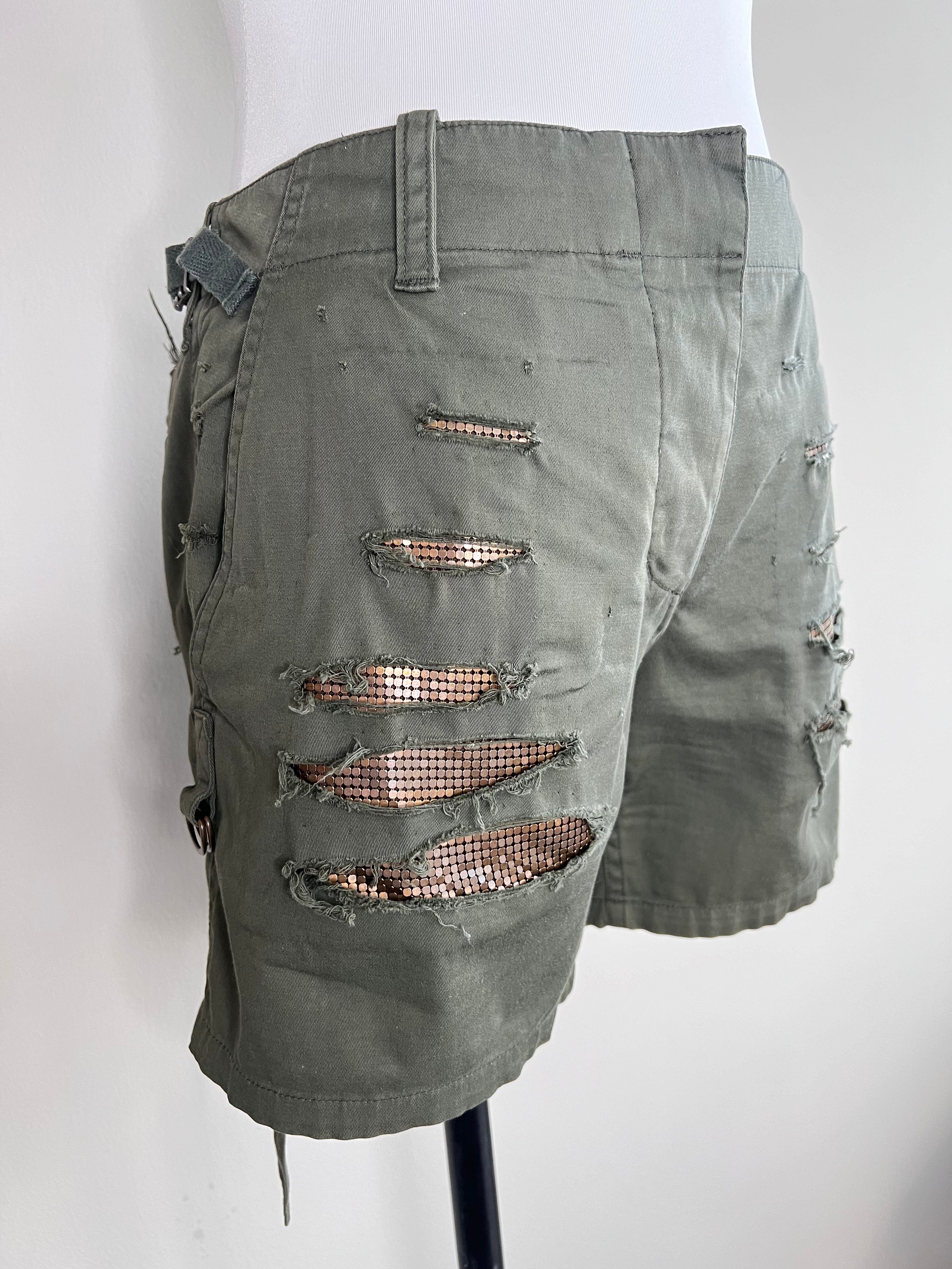 Military green ripped short with inner gold - BALMAIN