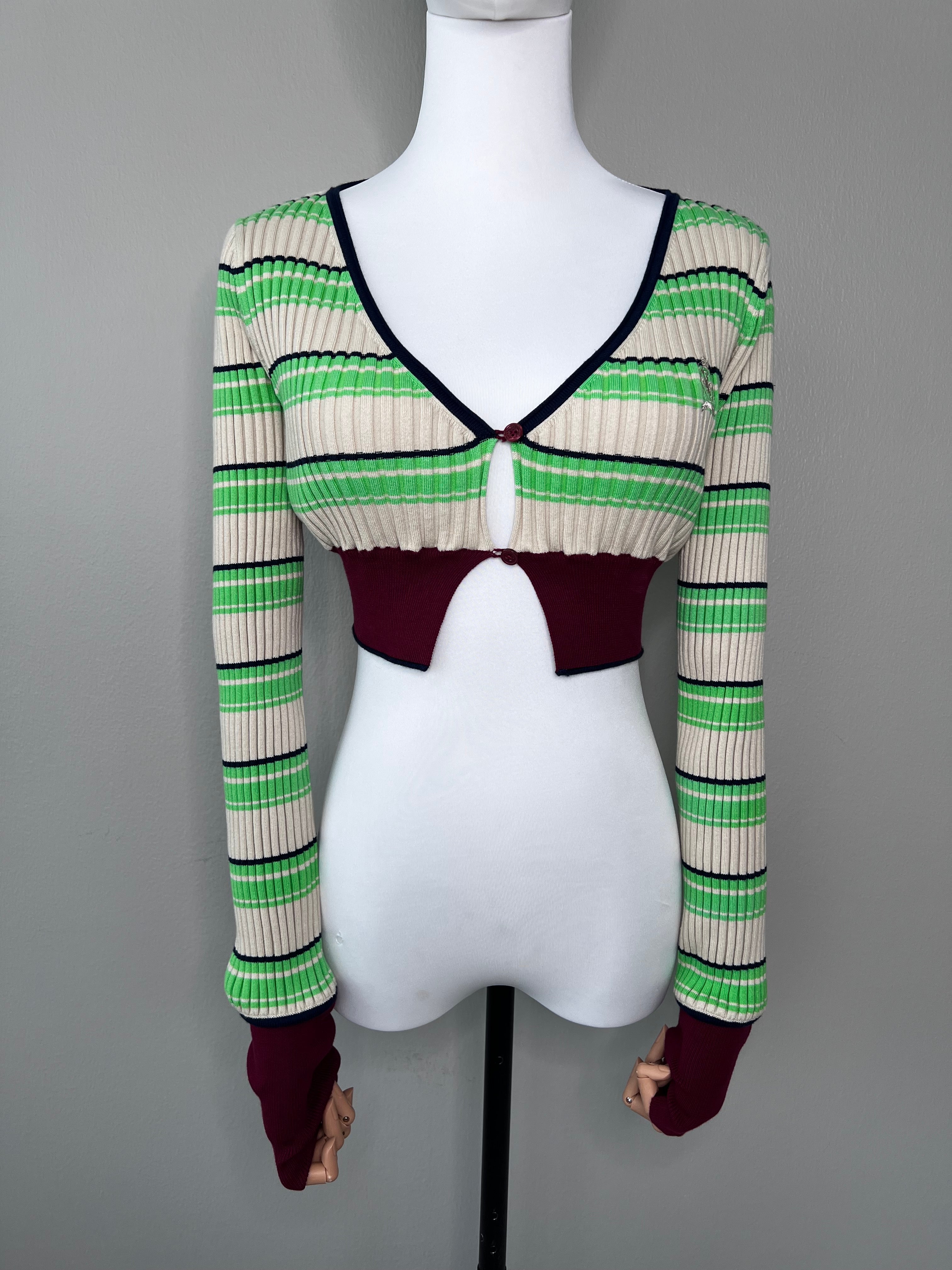 BRAND NEW ! Green light sandalwood pop stripe rib cardigan Knitted- Tommy Hilfiger