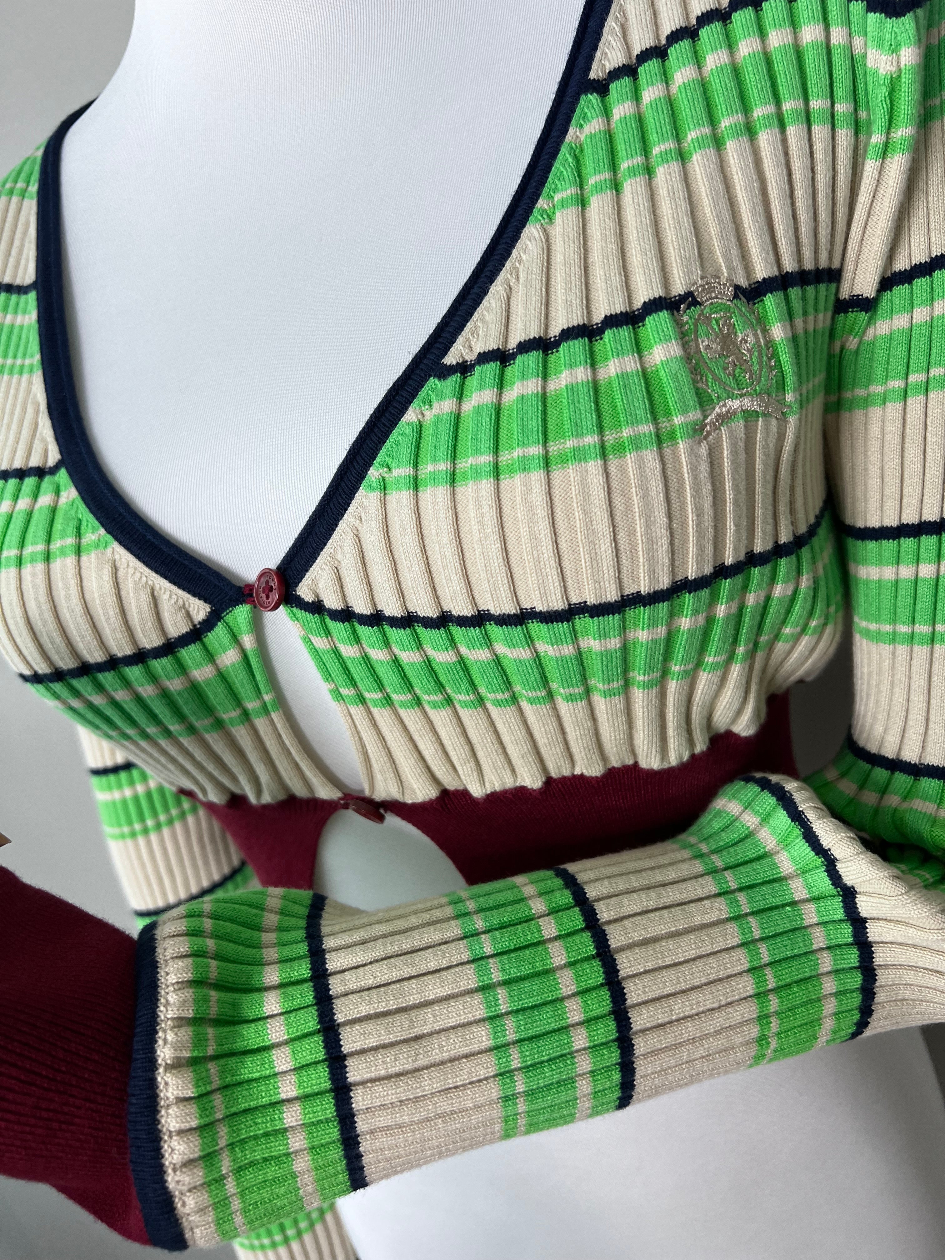 BRAND NEW ! Green light sandalwood pop stripe rib cardigan Knitted- Tommy Hilfiger