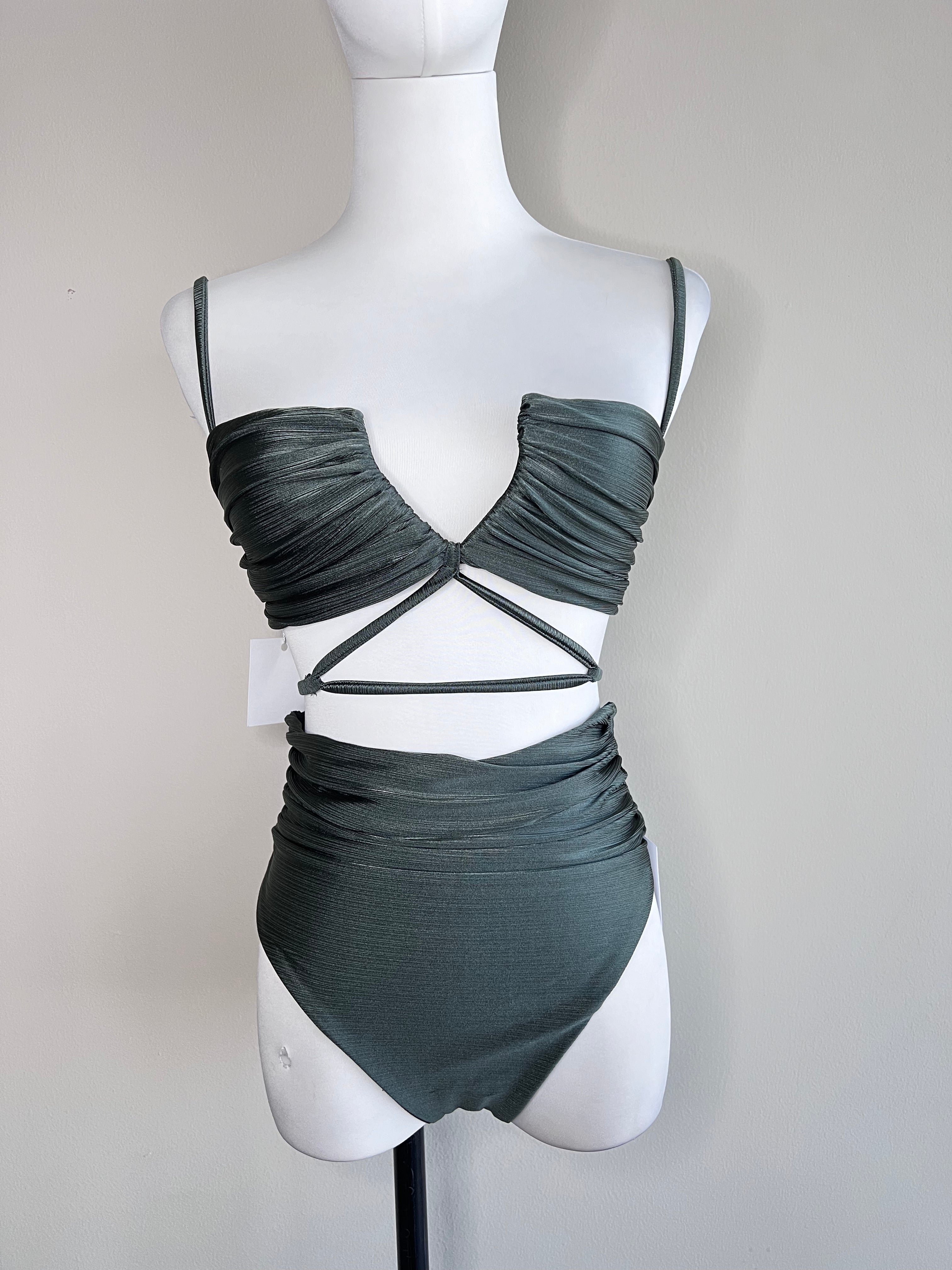 Brand new Green grey two piece laced up highwaist swimsuit - DIVINO SEAS