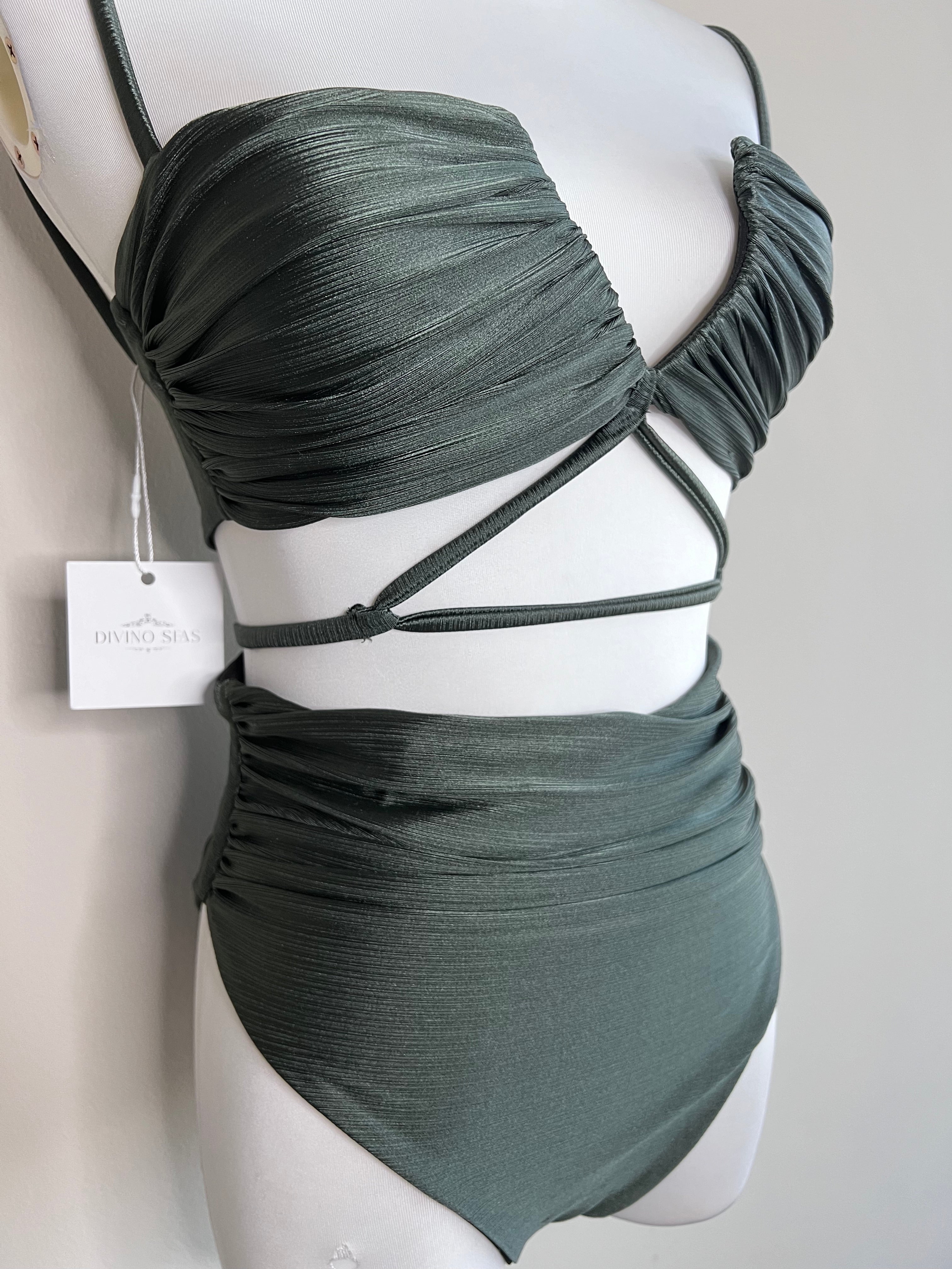 Brand new Green grey two piece laced up highwaist swimsuit - DIVINO SEAS