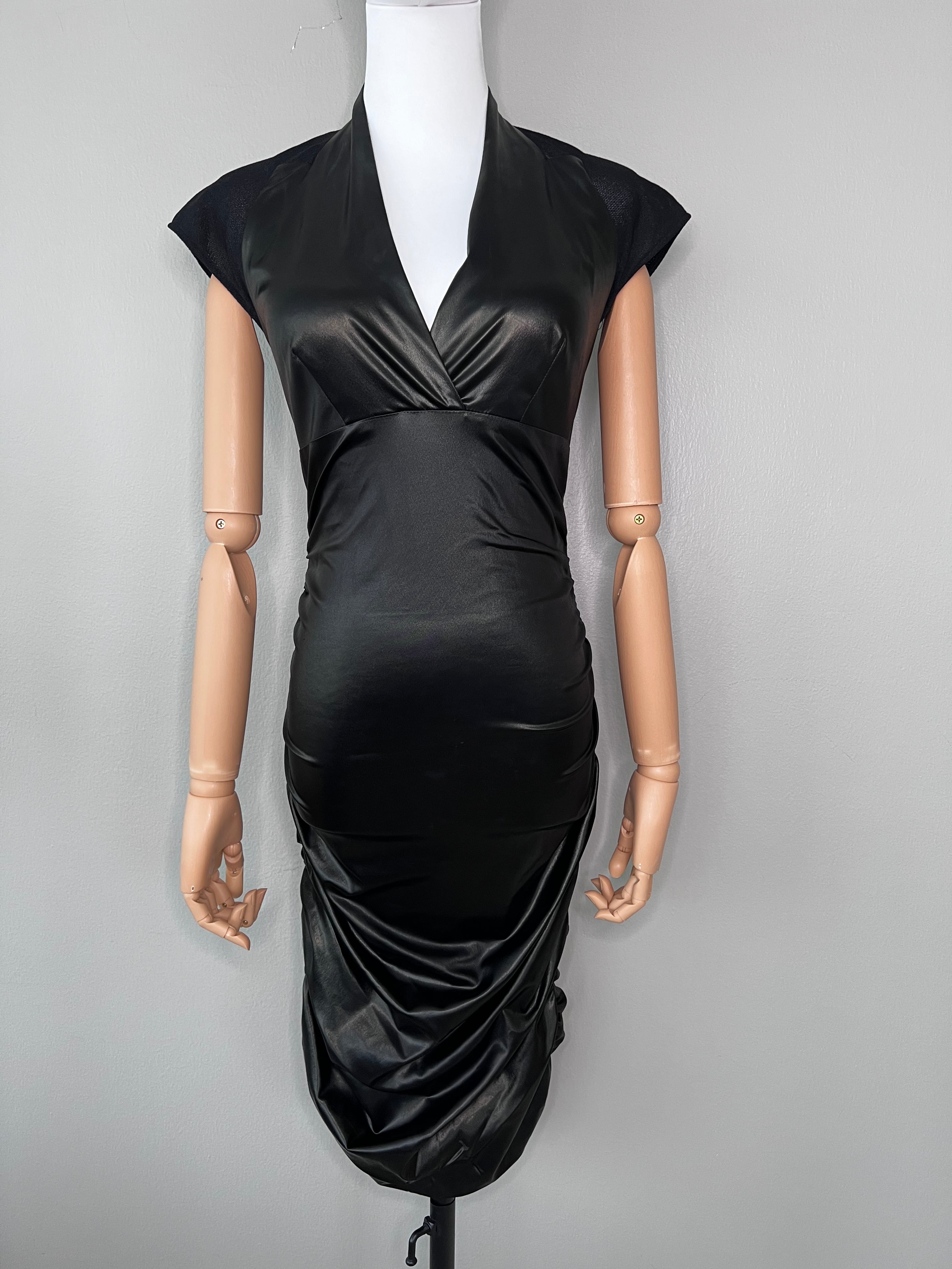 Black Ruffled Leather Sleevless Dress - PINKO