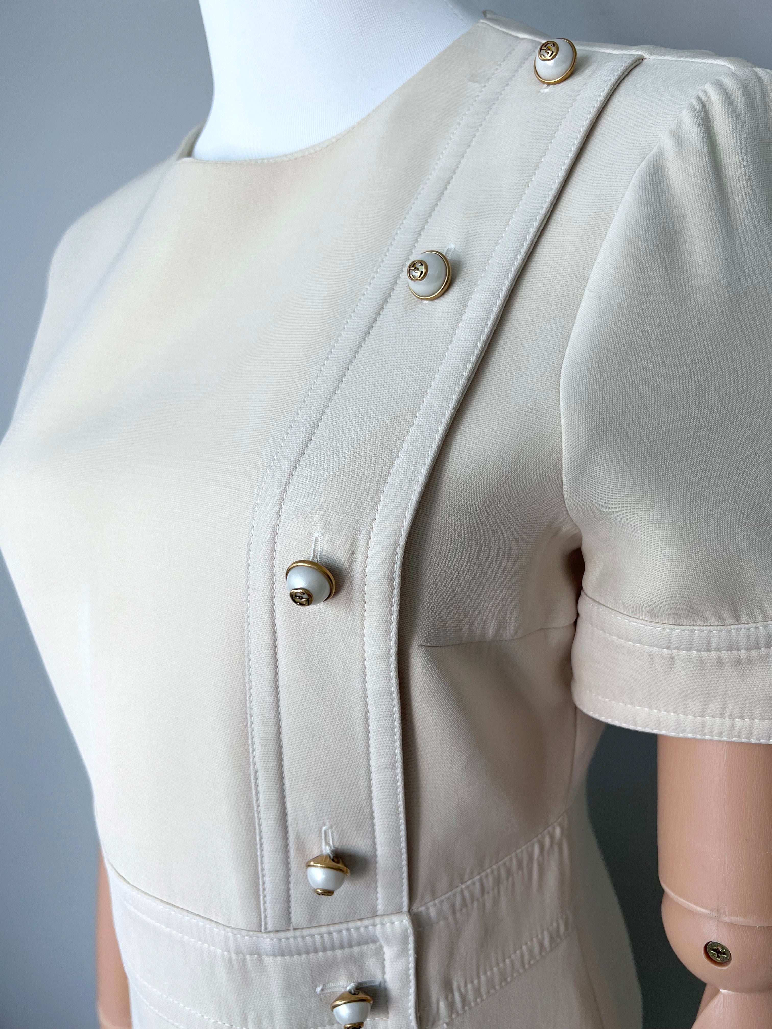 Cream crepe button detail mini dress - Gucci