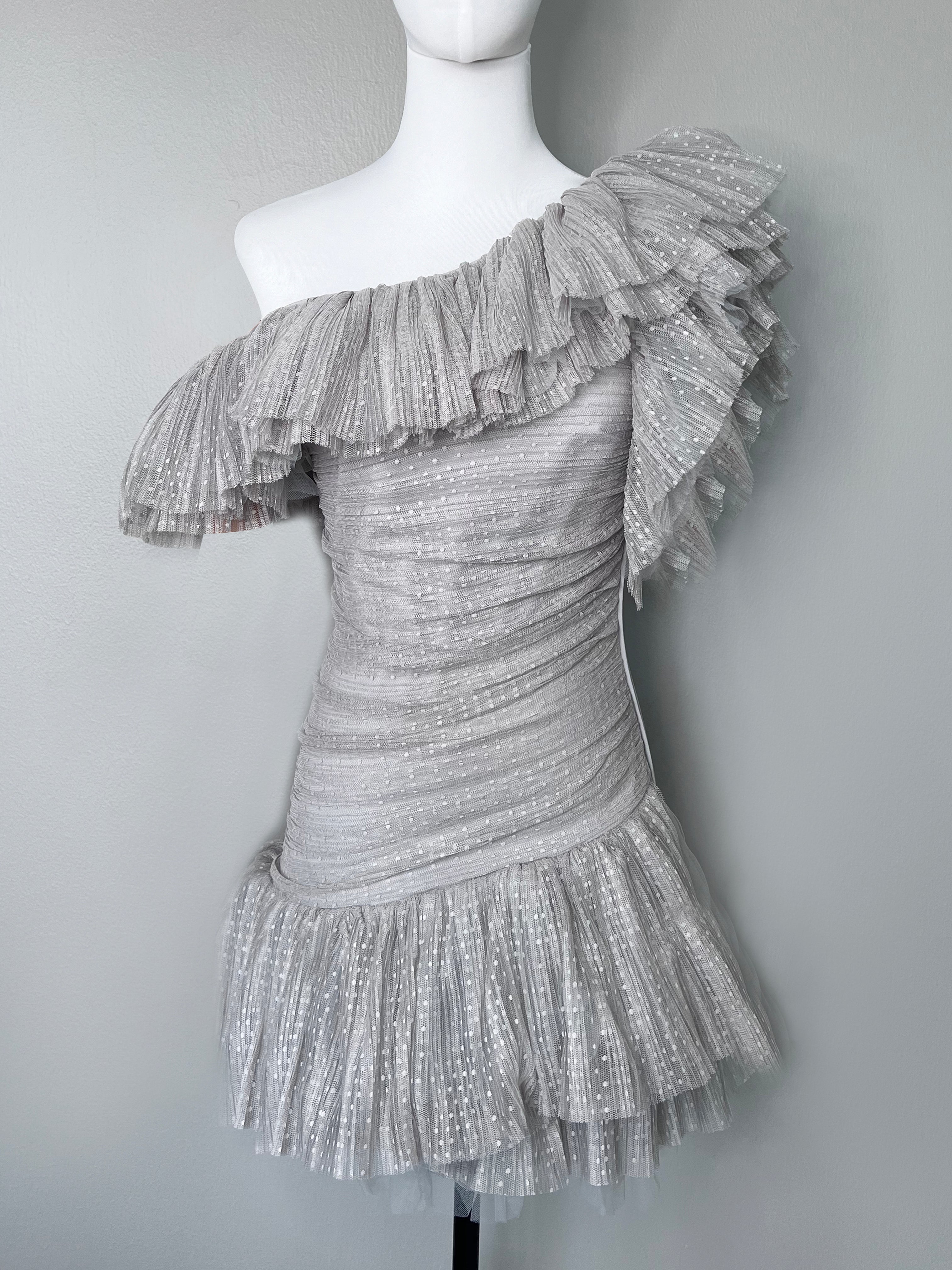 Grey one shoulder ruffled dress - Elisabetta Franchi