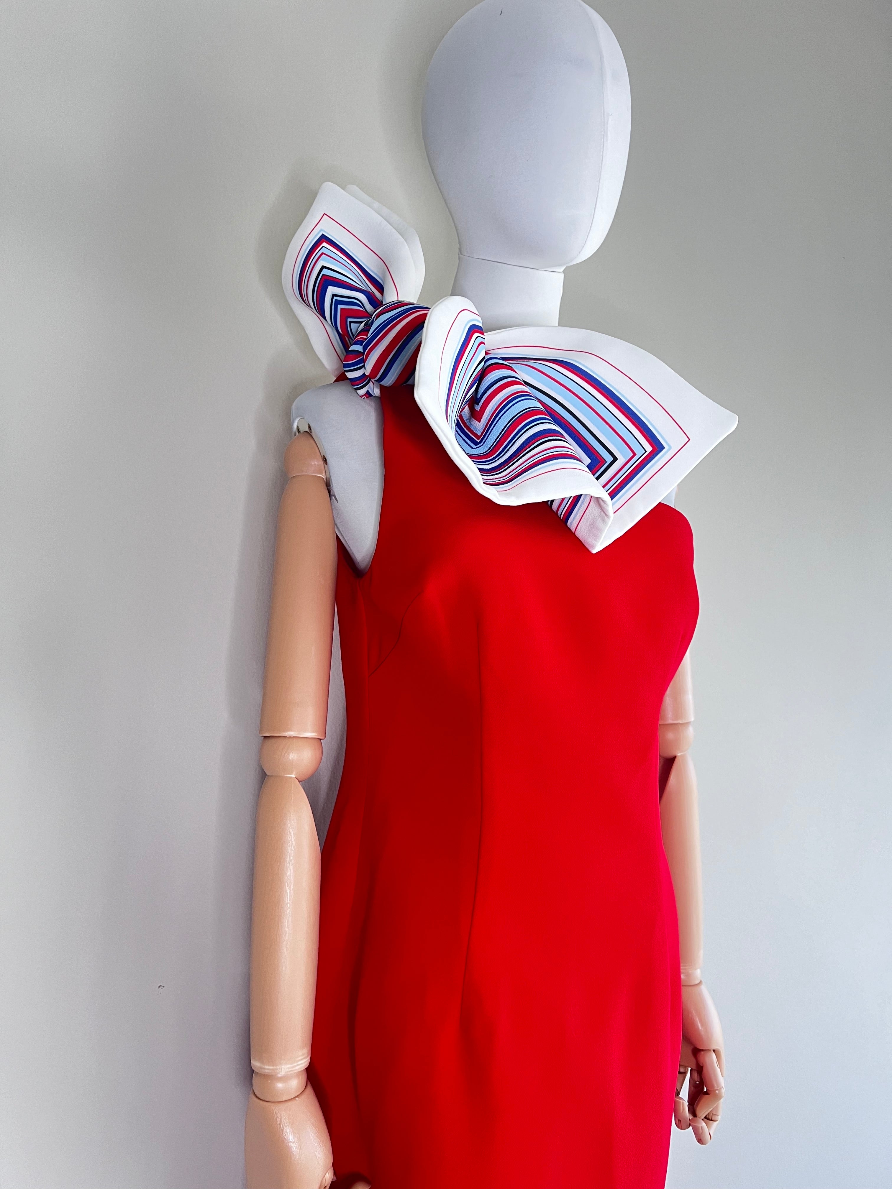Red Asymmetric dress with multicolor ribbon - BY JOHNNY