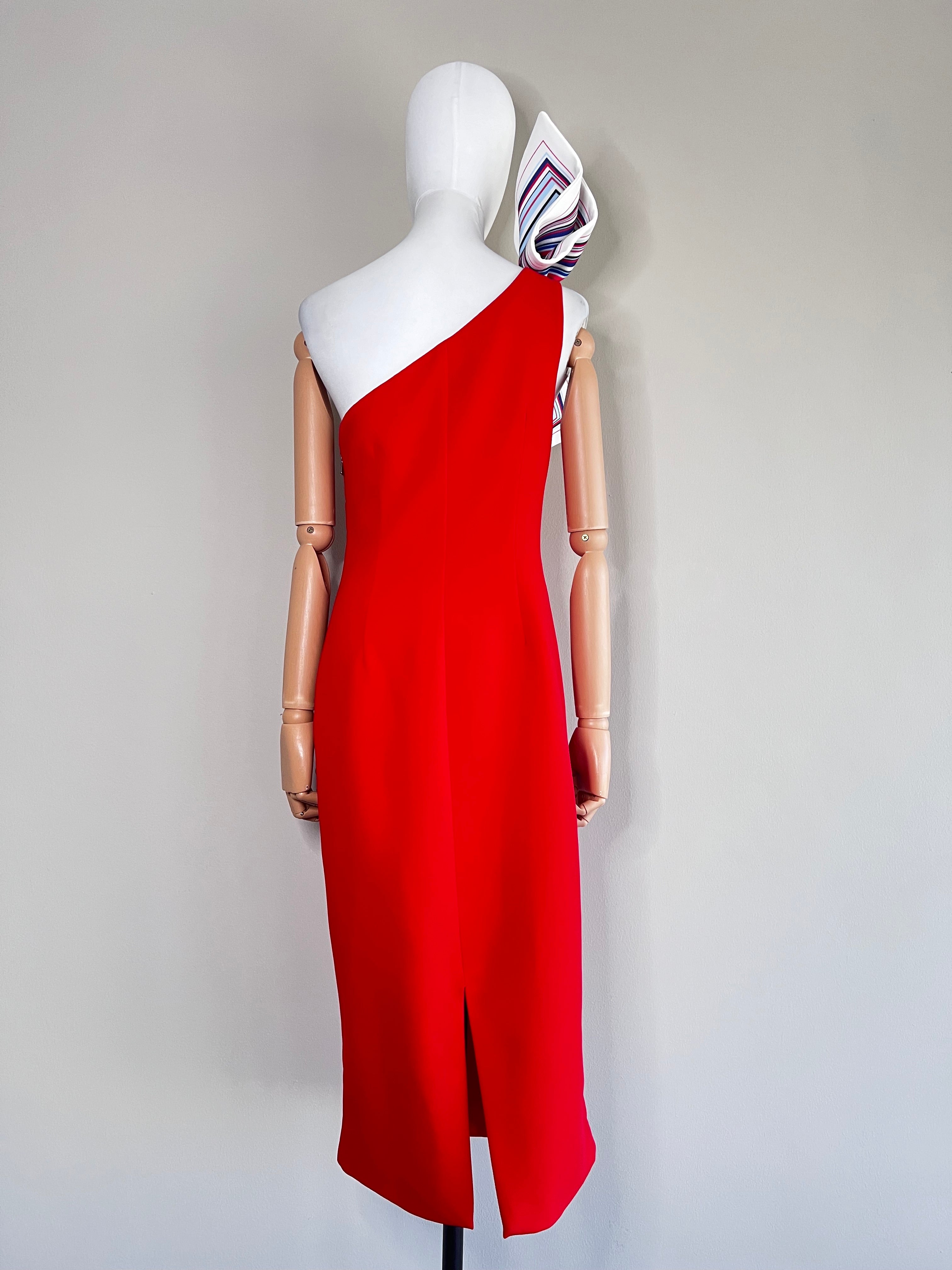 Red Asymmetric dress with multicolor ribbon - BY JOHNNY