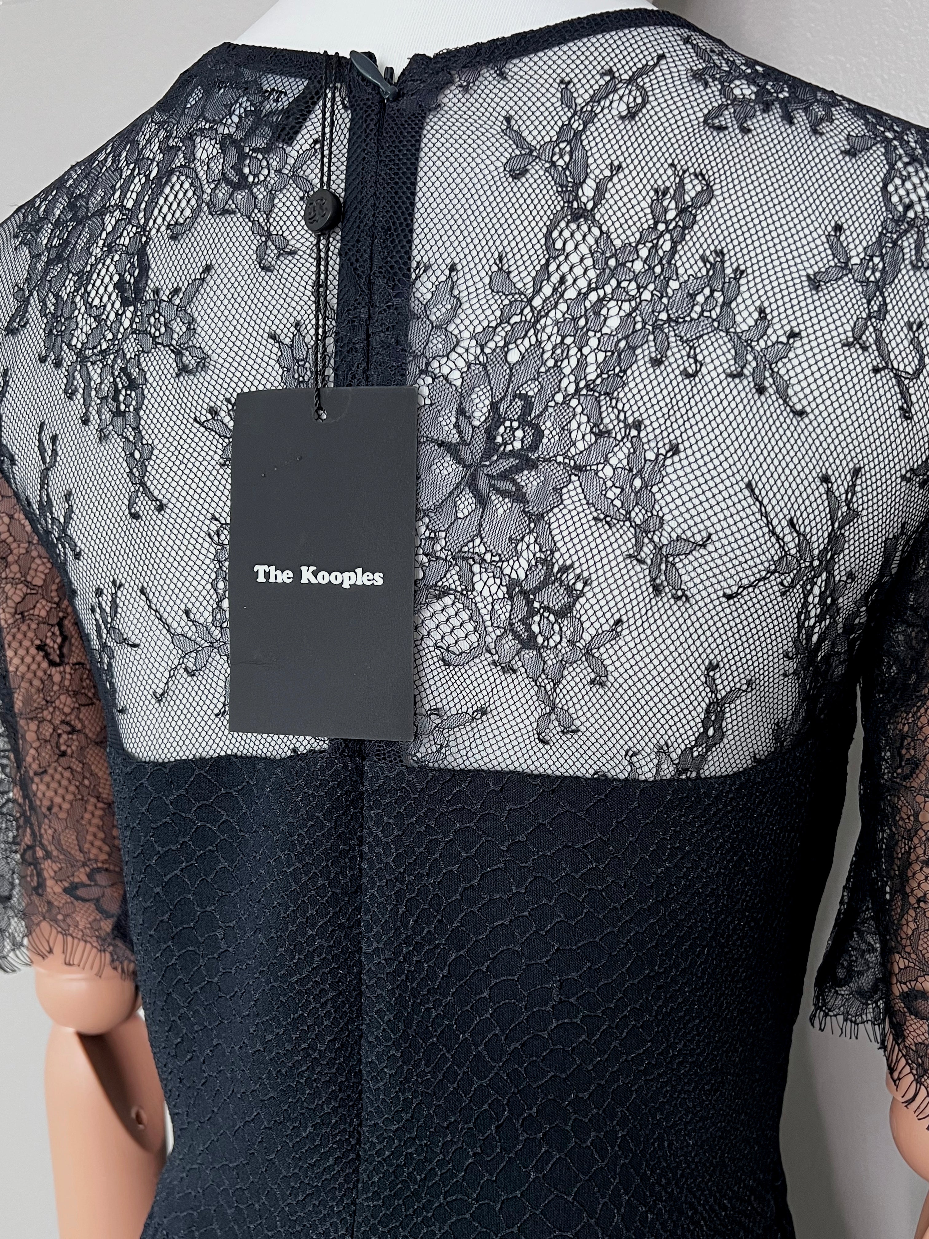 Brand new!! Black short dress short sleeves 2 side pockets lace on shoulder - The Kooples