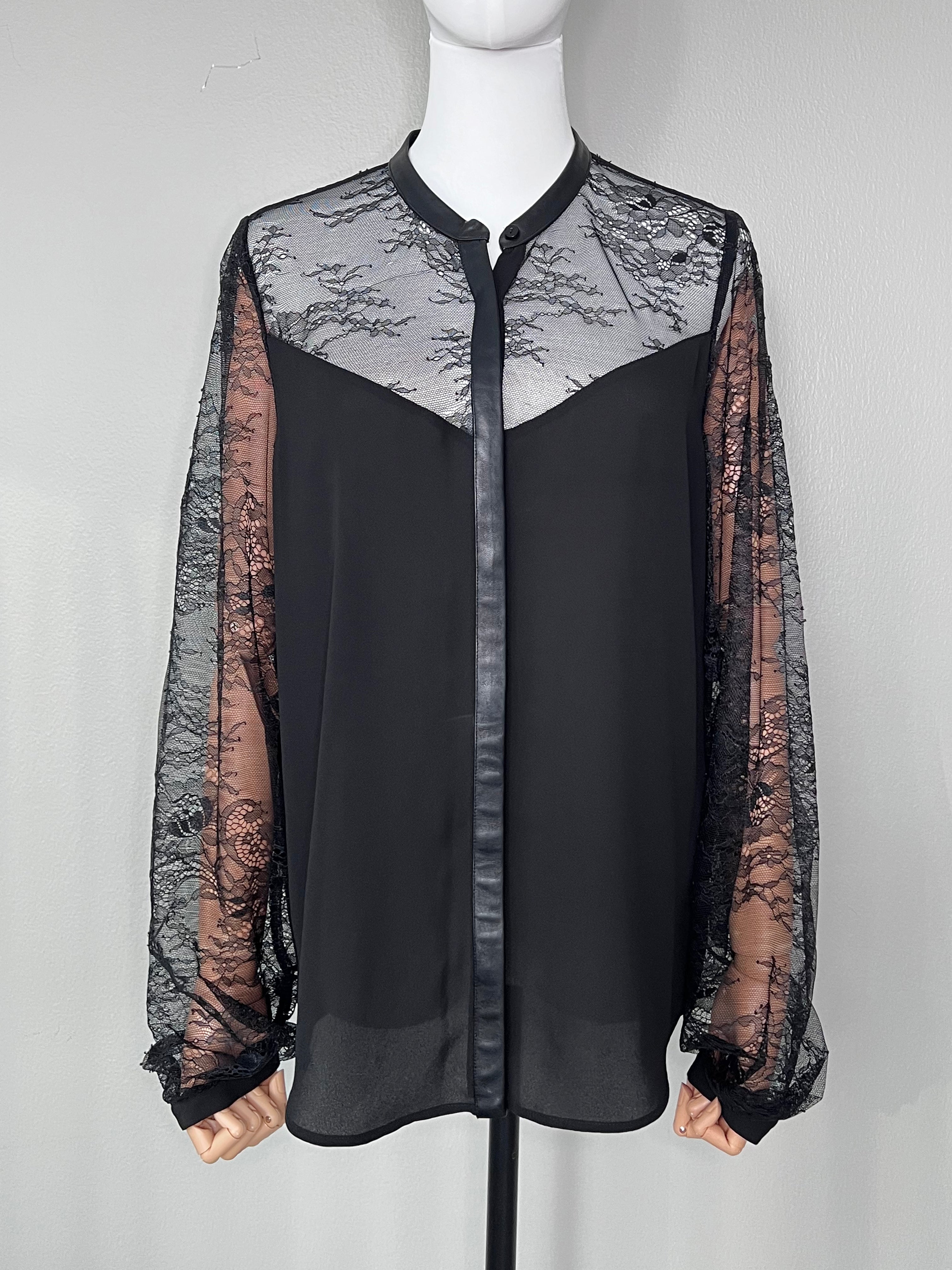 Black lace sleeves leather collar - The Kooples