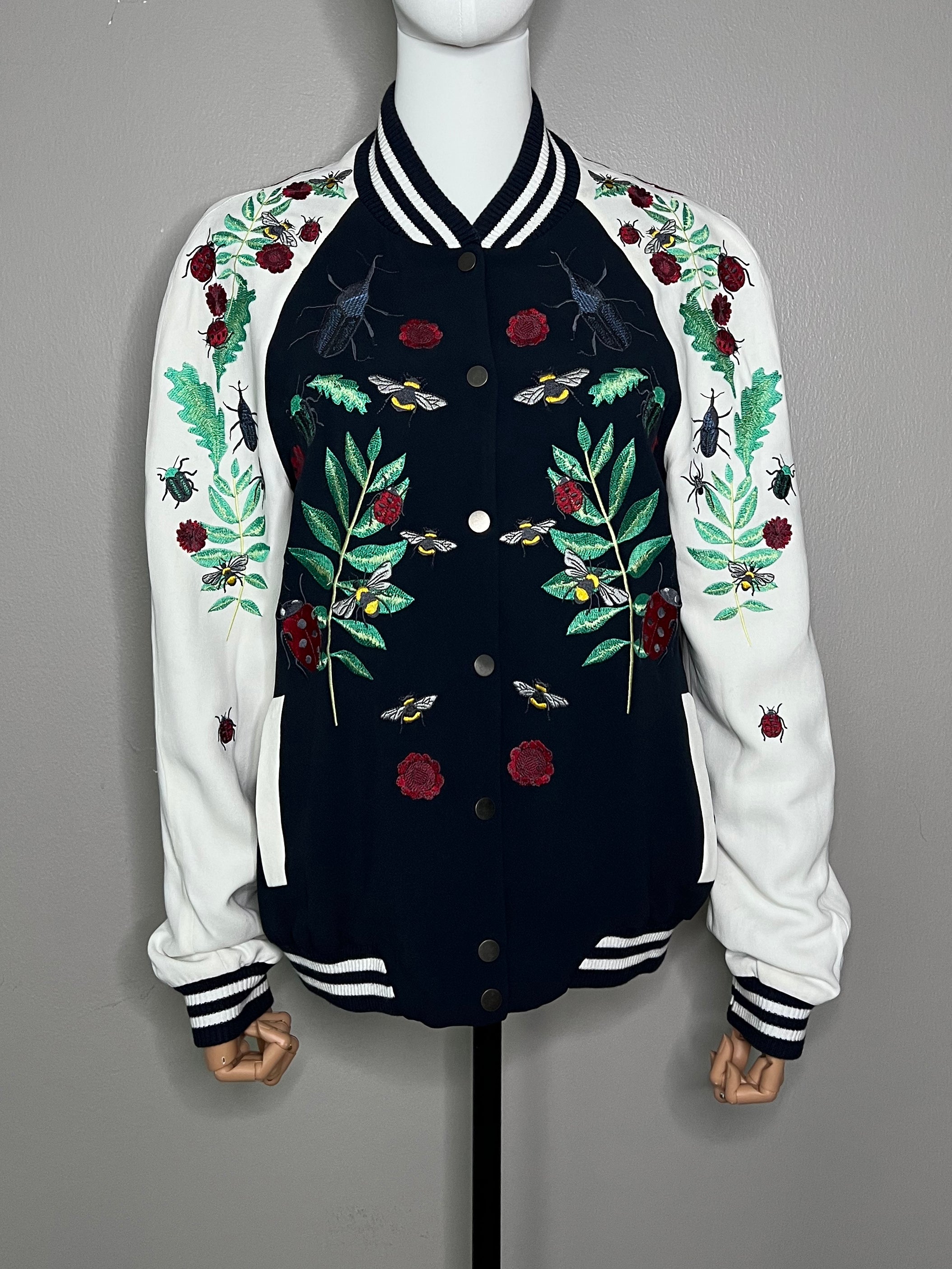 White Navy Blue Floral Jacket - Faconnable