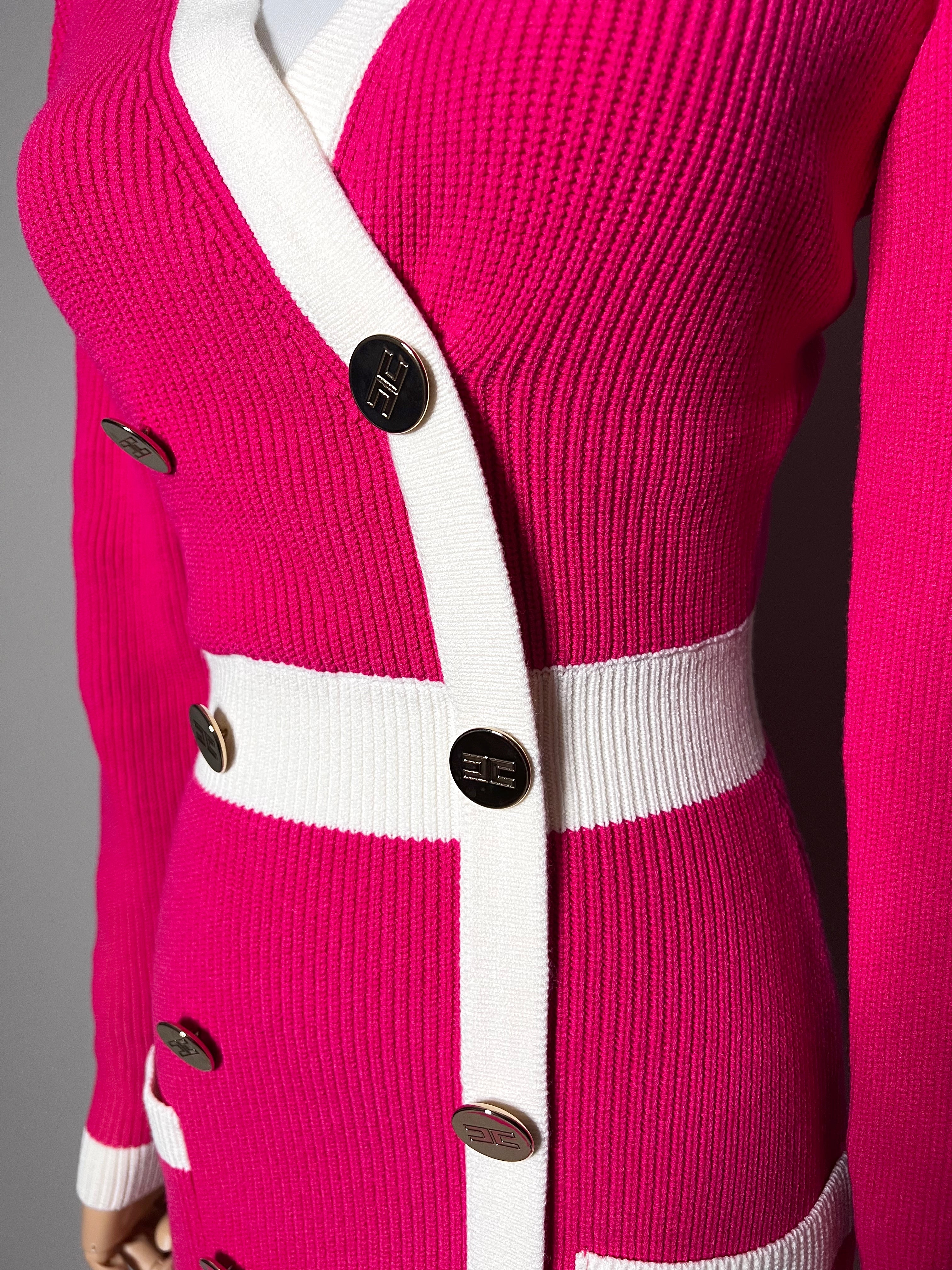 BRAND NEW !! Fuxia bodycon knitted dress with two pocket and gold buttons - Elisabetta Franchi