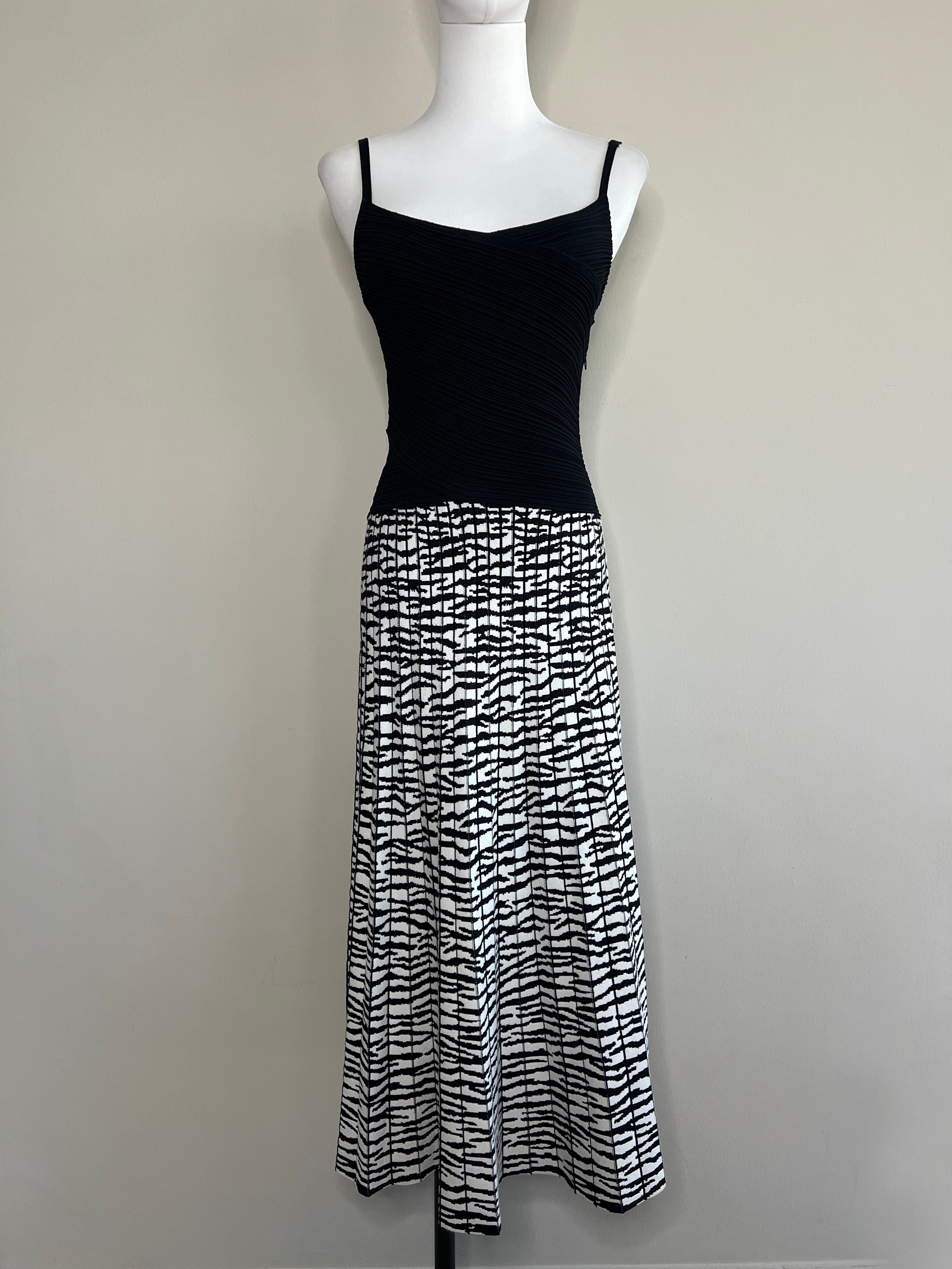 Black & White Knit Pleated Jacquard midi dress - PROENZA SCHOULER