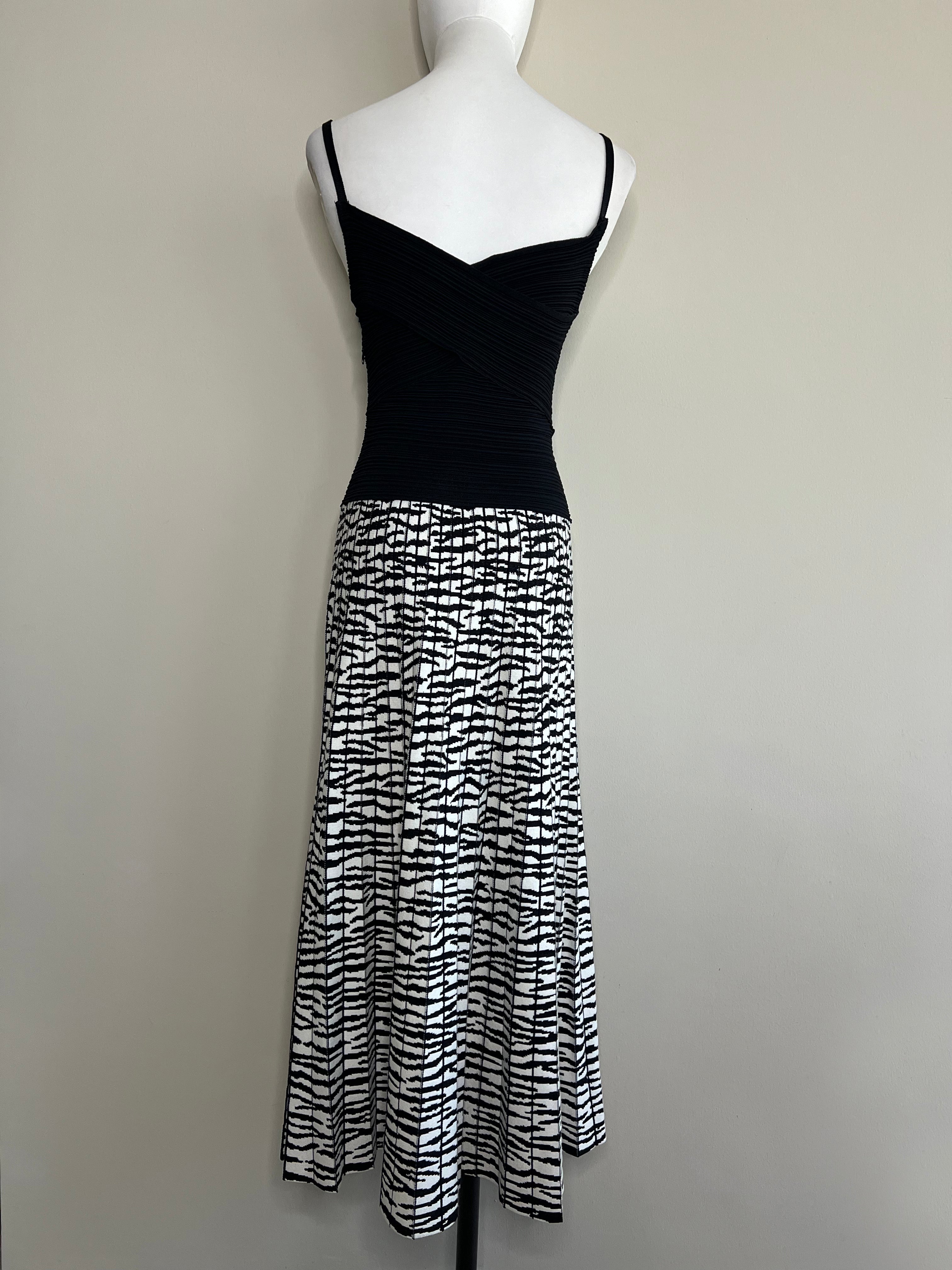 Black & White Knit Pleated Jacquard midi dress - PROENZA SCHOULER