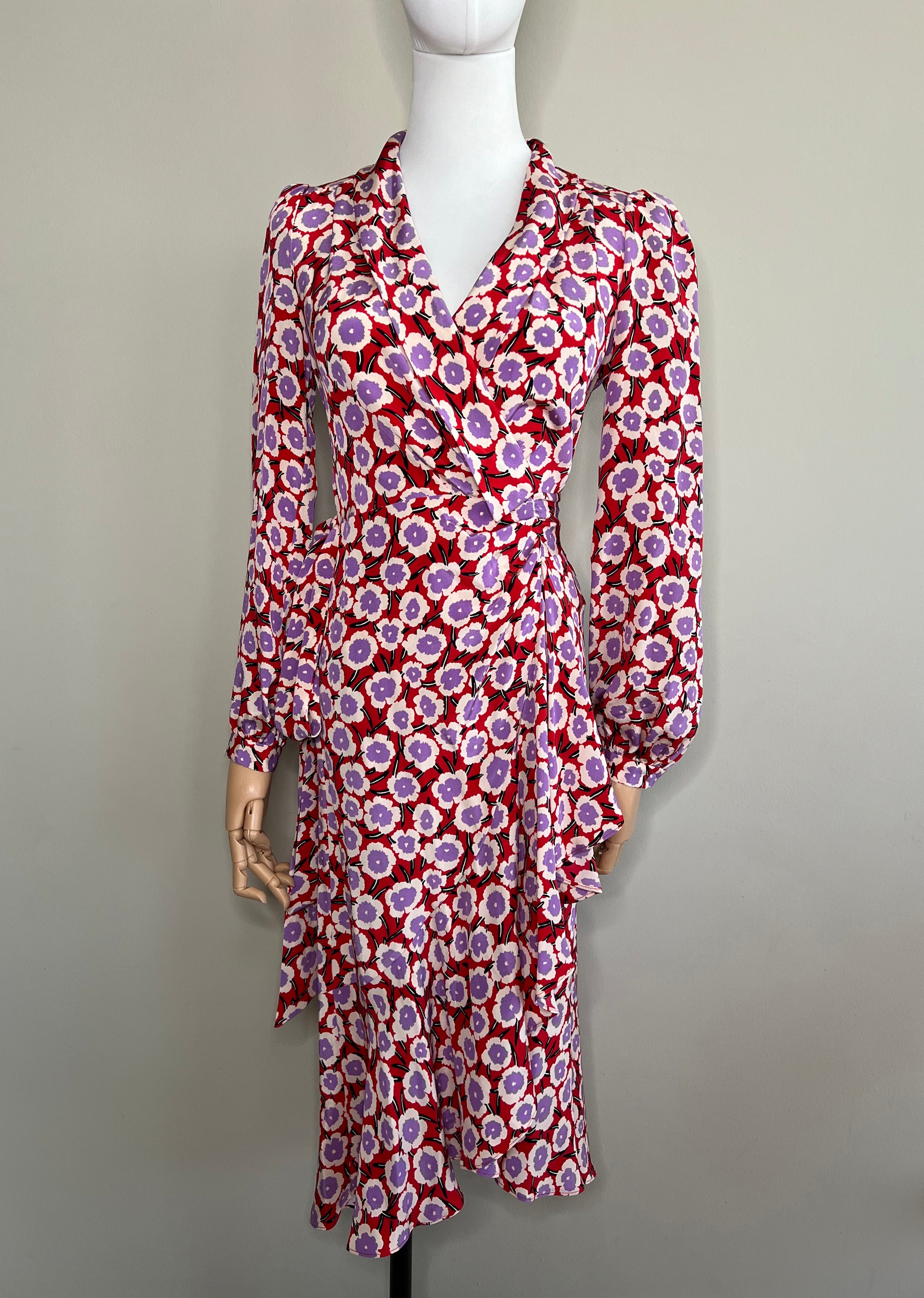 Floral patterened crepe de chine dress detailed with shawl collar - DIANE VON FURSTENBERG