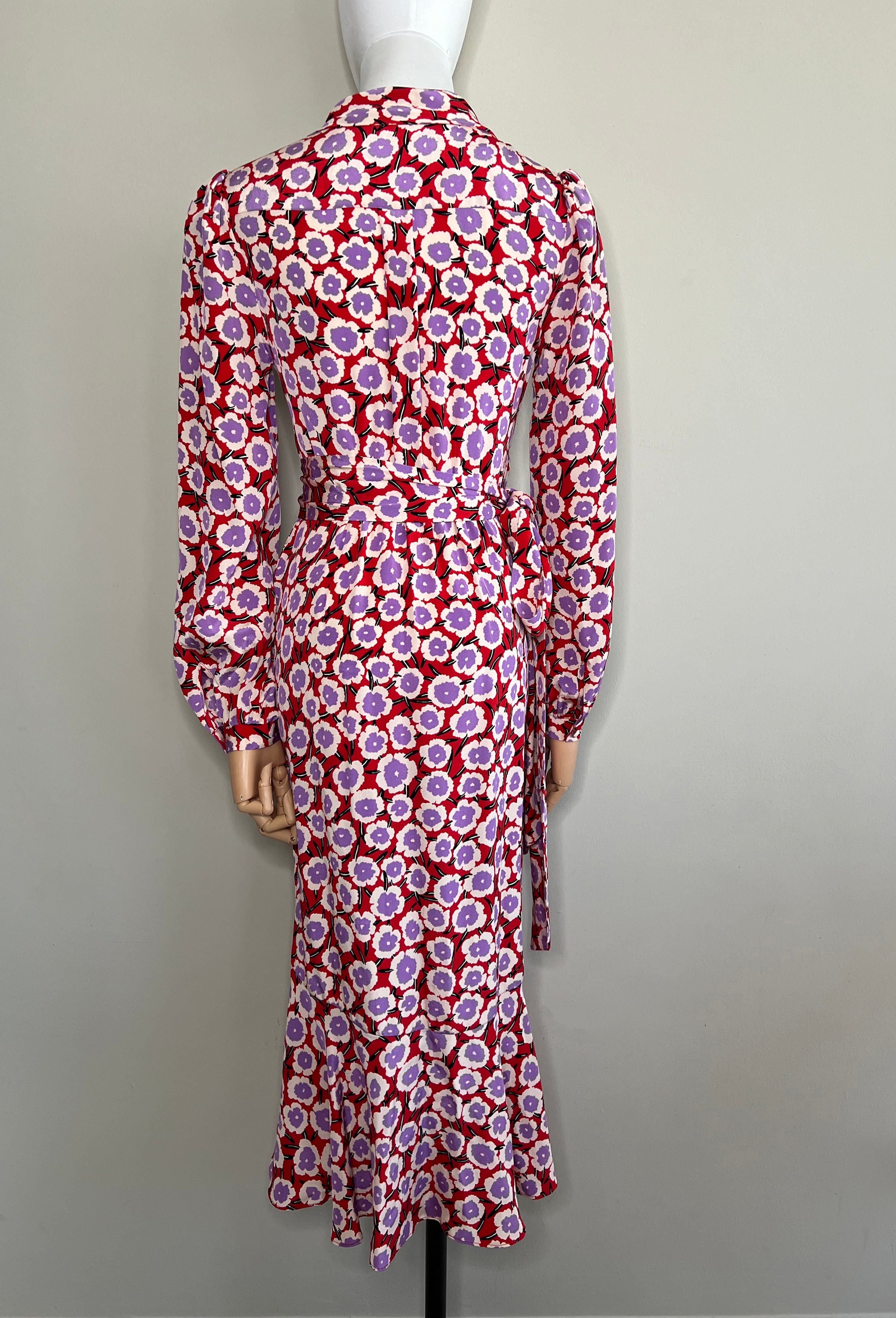 Floral patterened crepe de chine dress detailed with shawl collar - DIANE VON FURSTENBERG