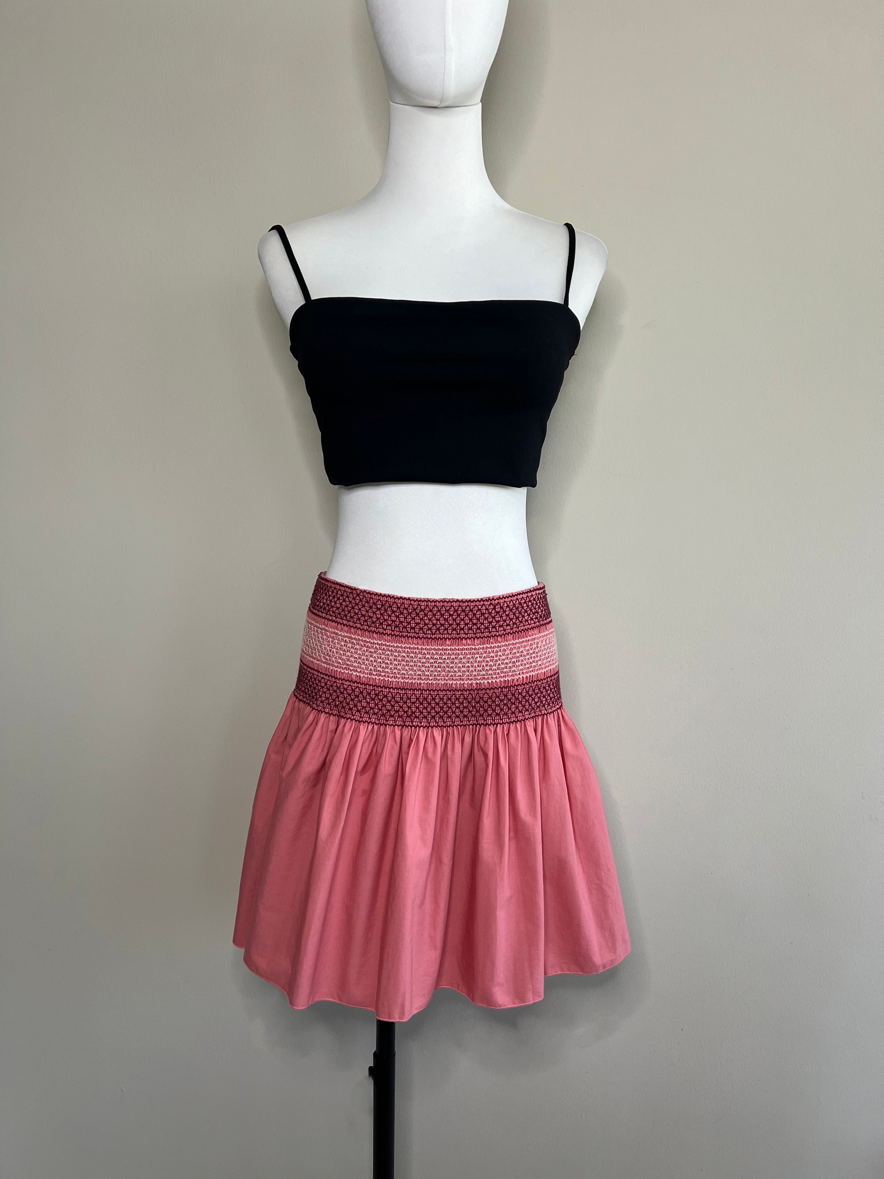 Pink linen cotton garterized mini skirt - SEE BY CHLOE