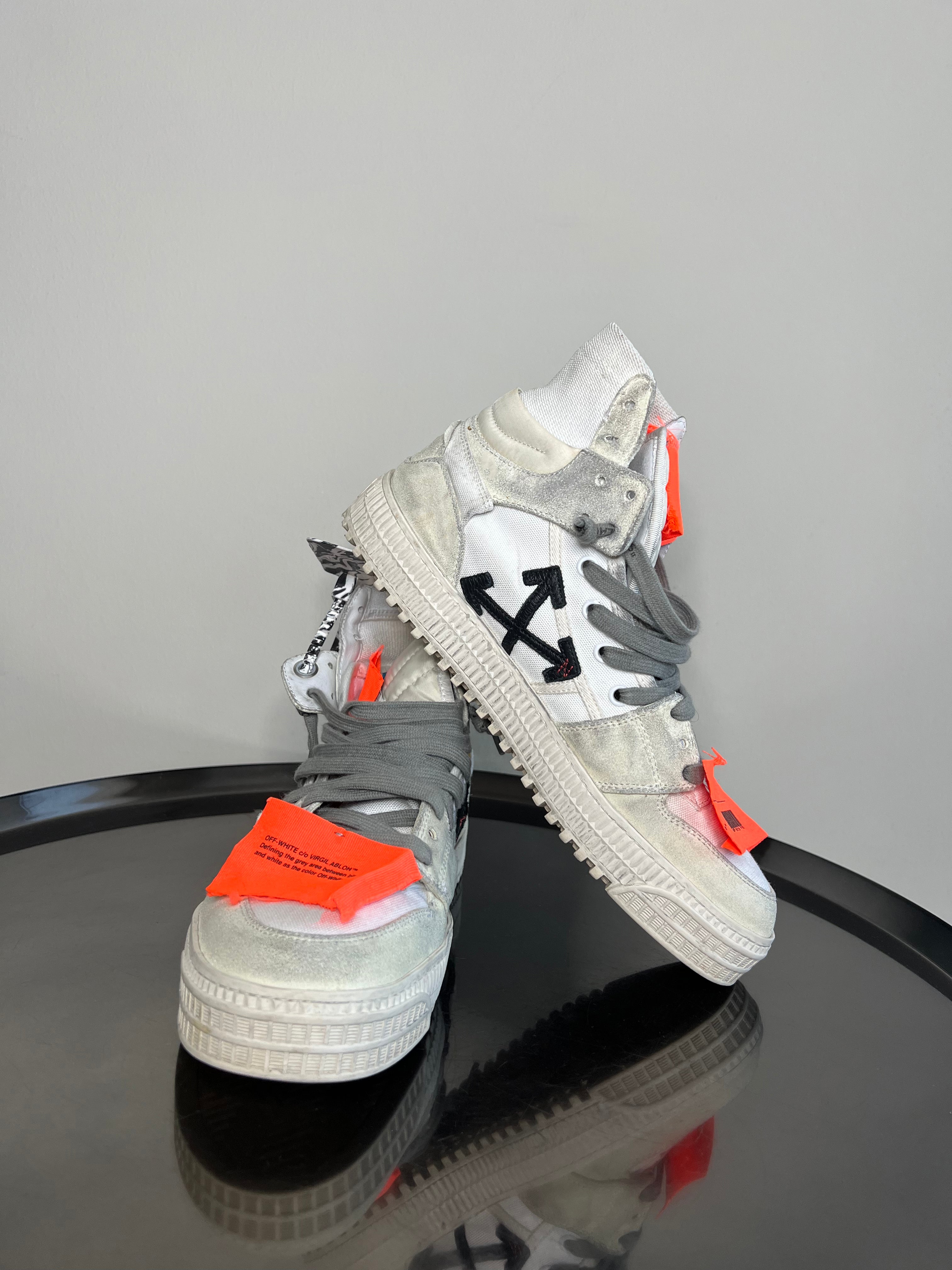 White Canvas and Leather off court 3.0 high top sneakers for men - OFF-WHITE