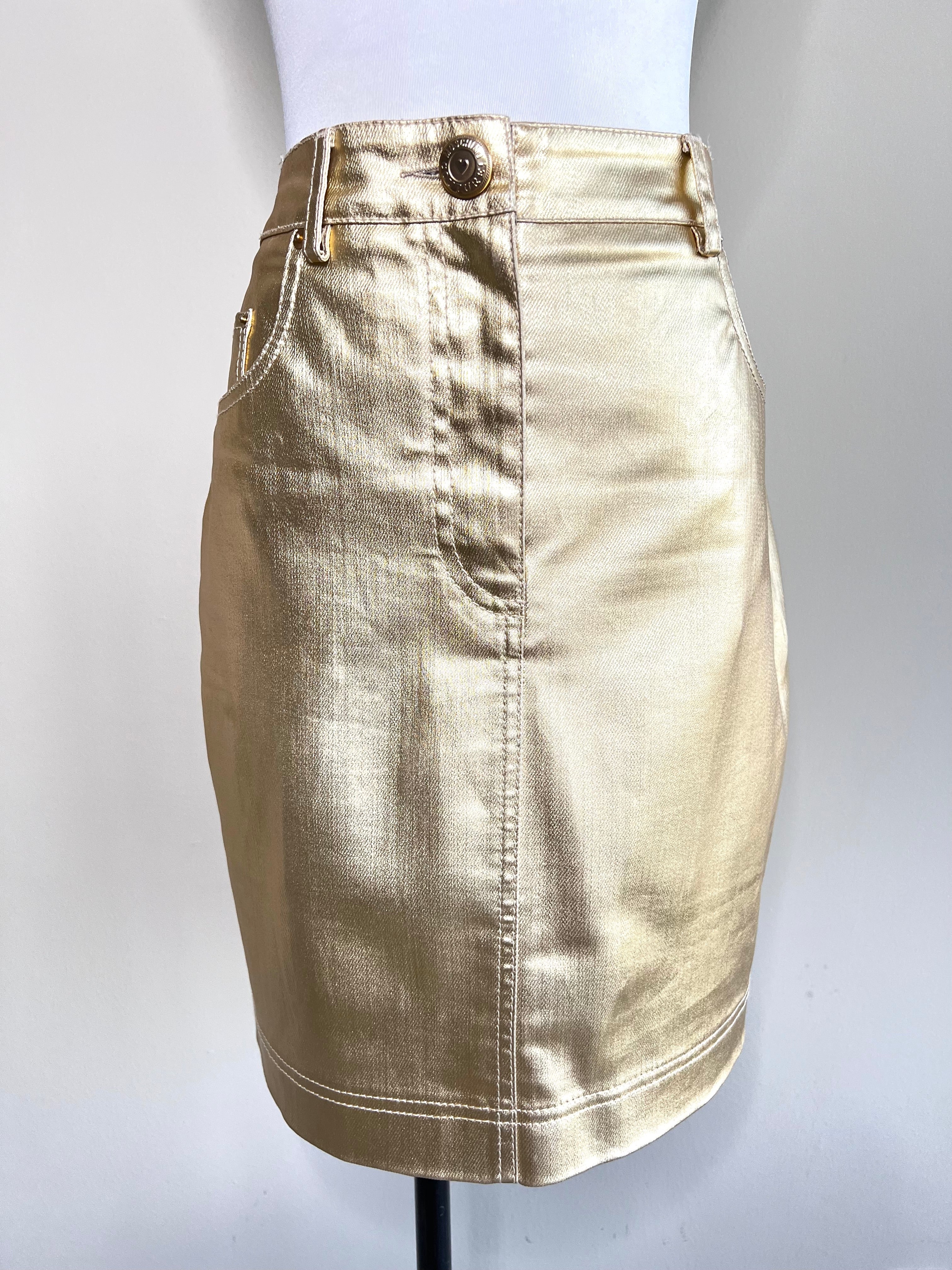 Gold foil coated denim skirt - MOSCHINO COUTURE