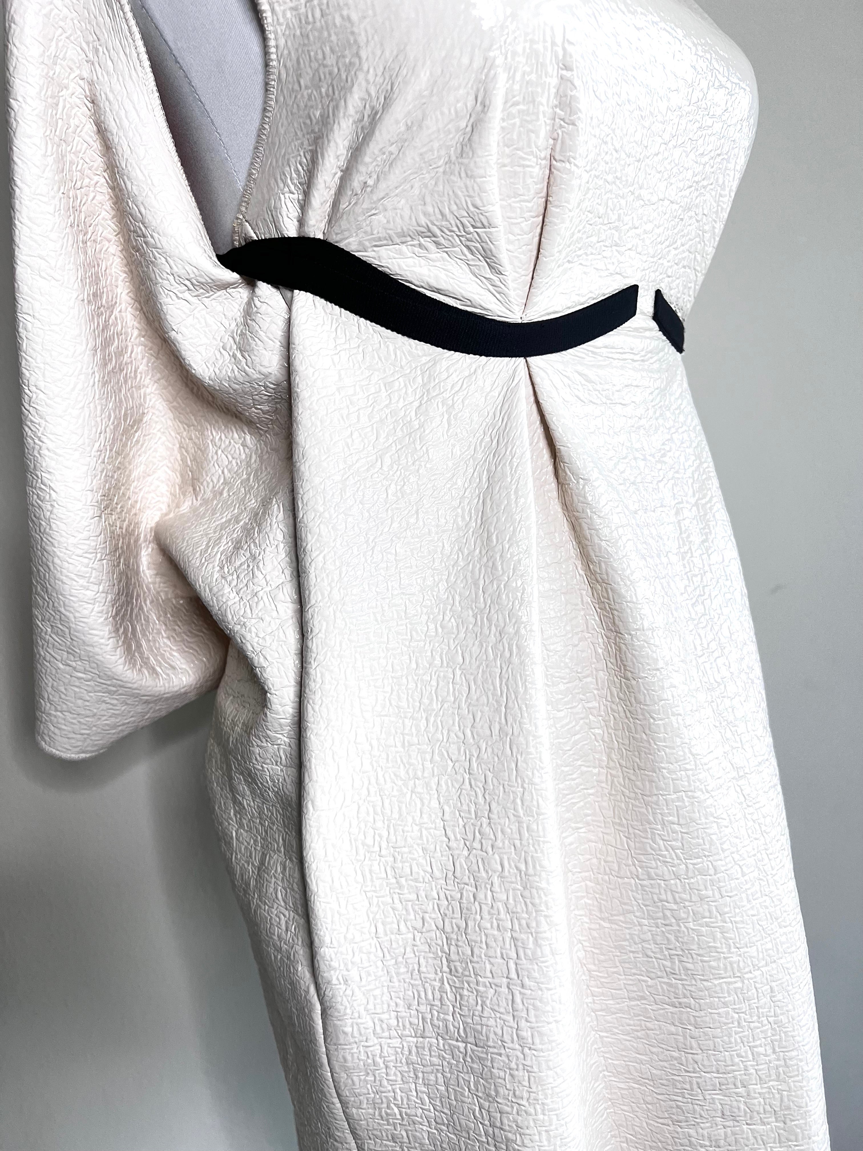 Off white mini leather sleeveless dress with black ribbon - BLSSD