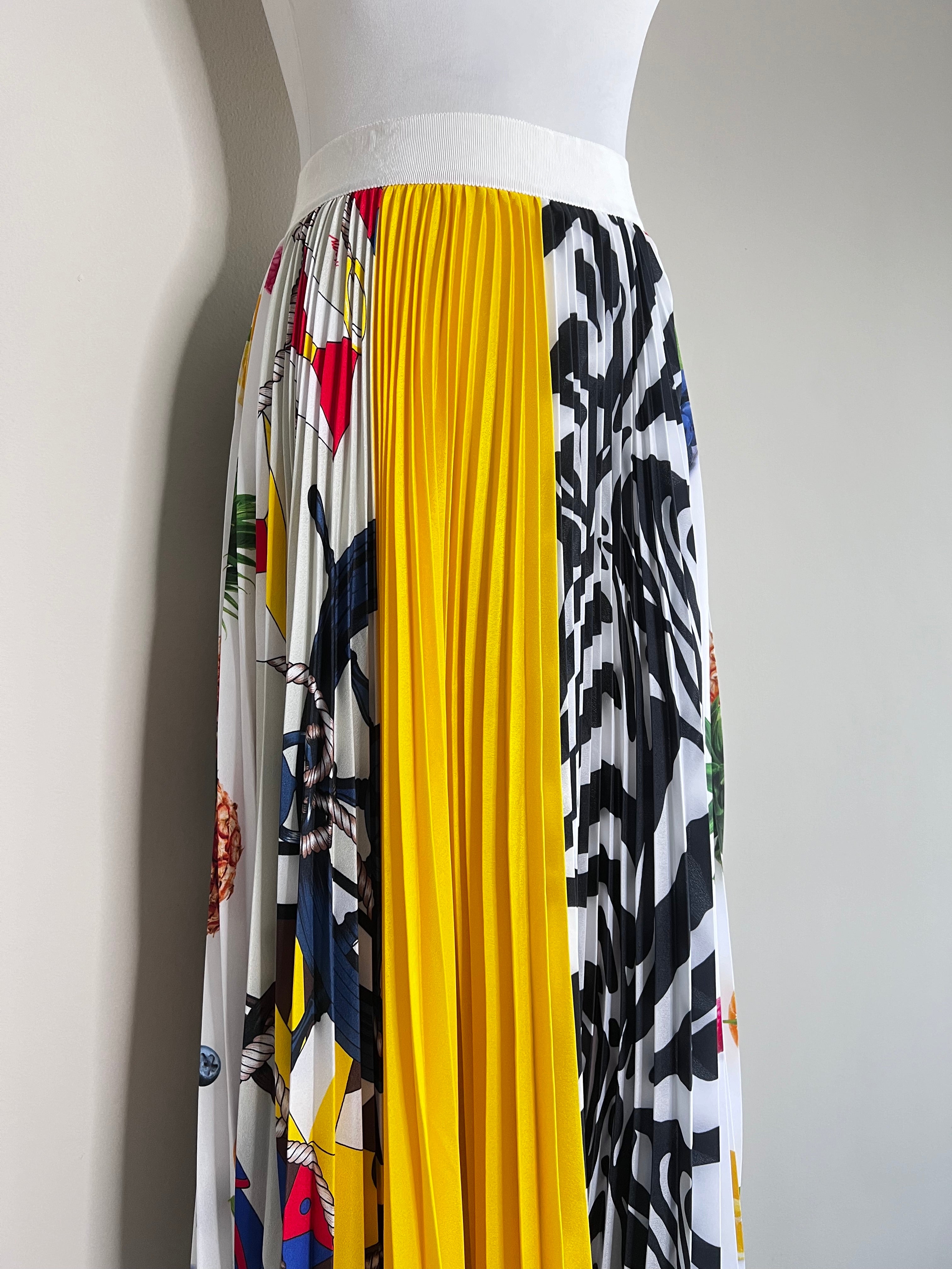 Printed multicolor satin pleated tide long skirt - MSGM
