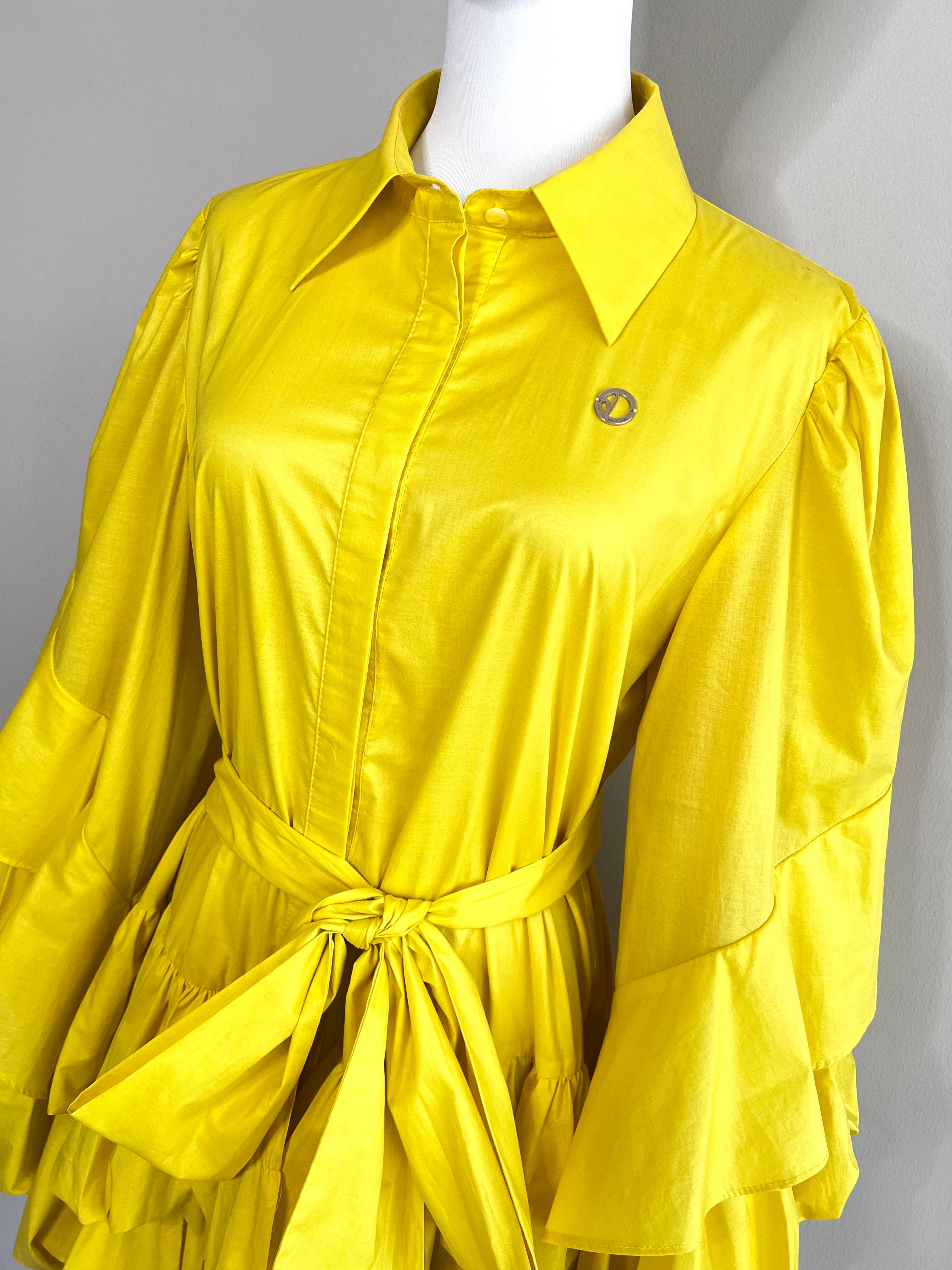 Yellow short semizie balloon dress with impressive sleeves - VALTADOROS