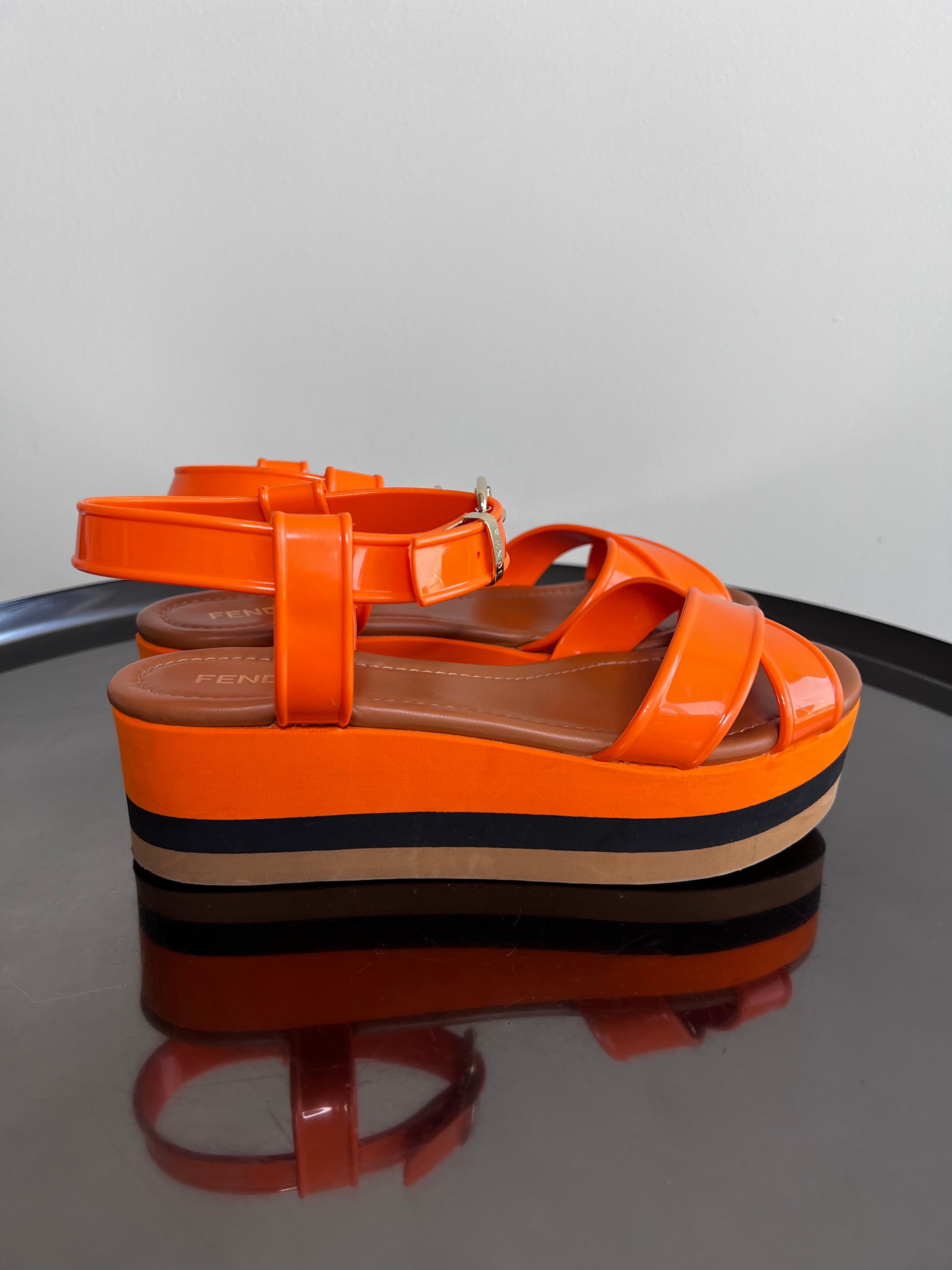 Orange Plastic platform strappy sandals - FENDI