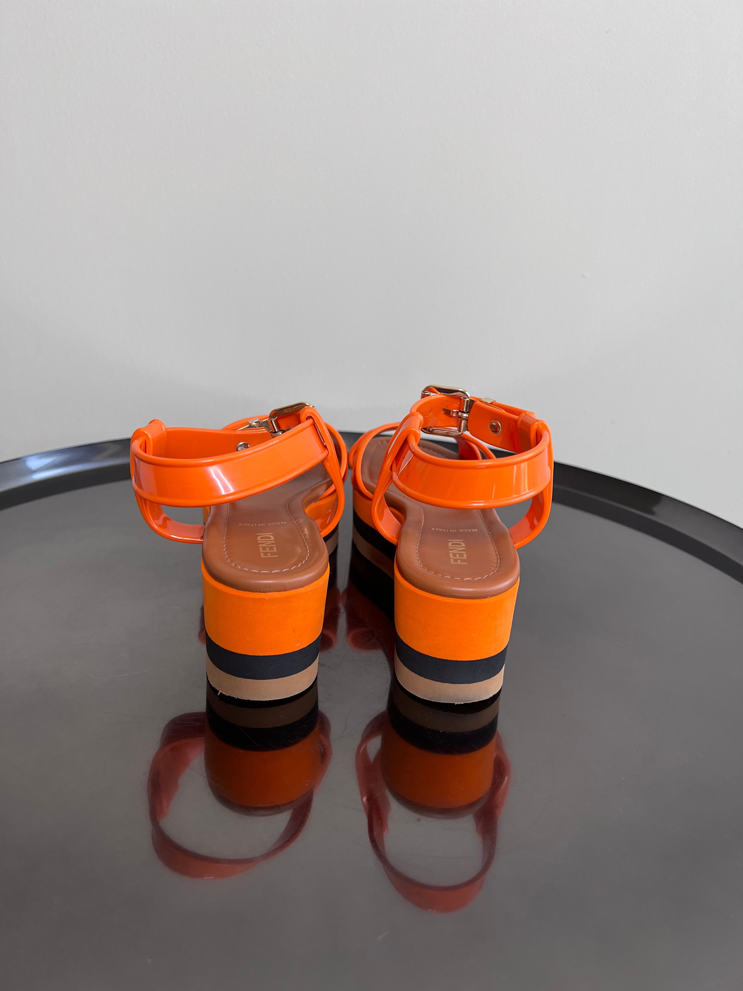 Orange Plastic platform strappy sandals - FENDI