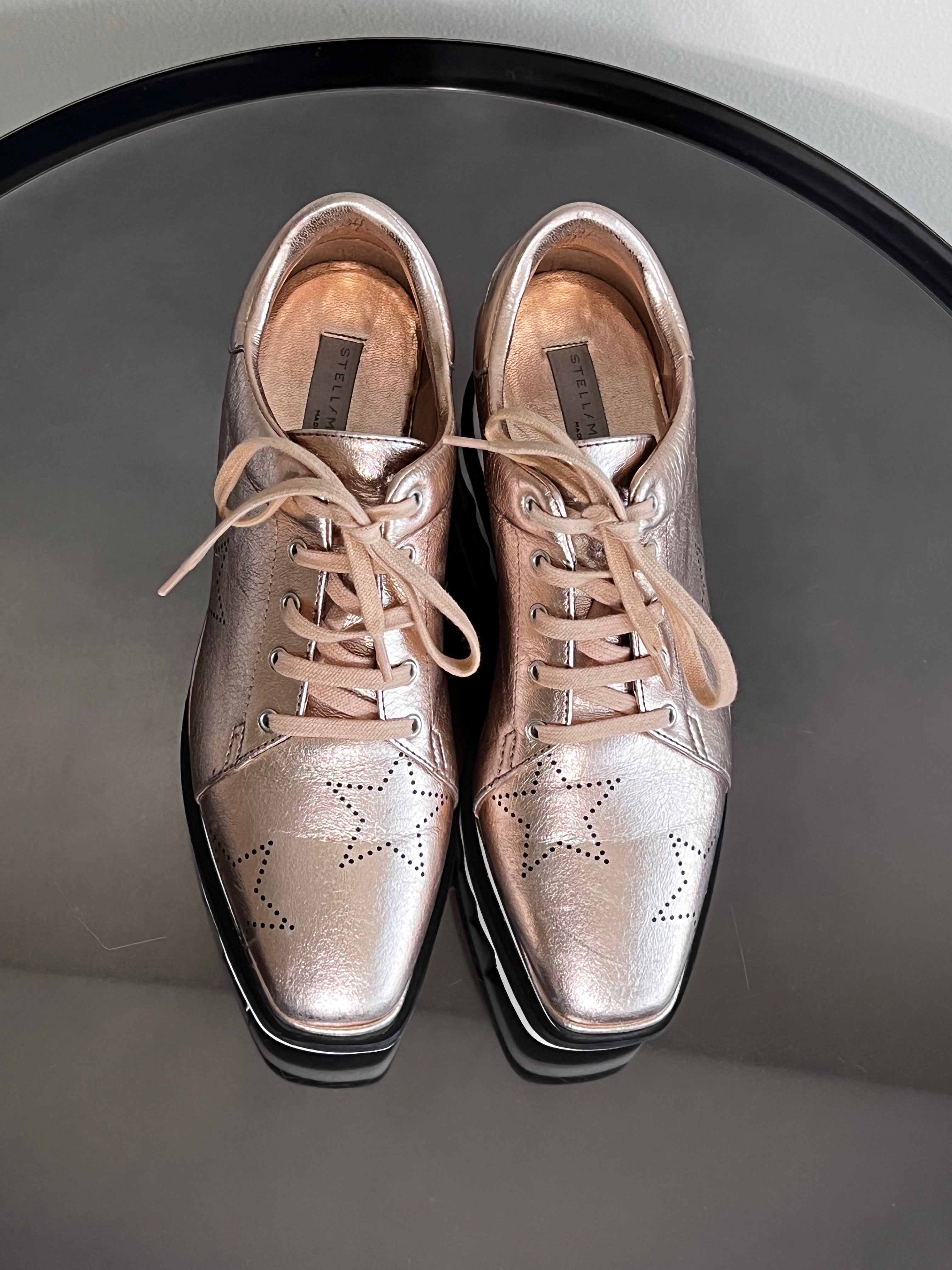 Rose gold leather elyse star platform sneakers - Stella McCartney