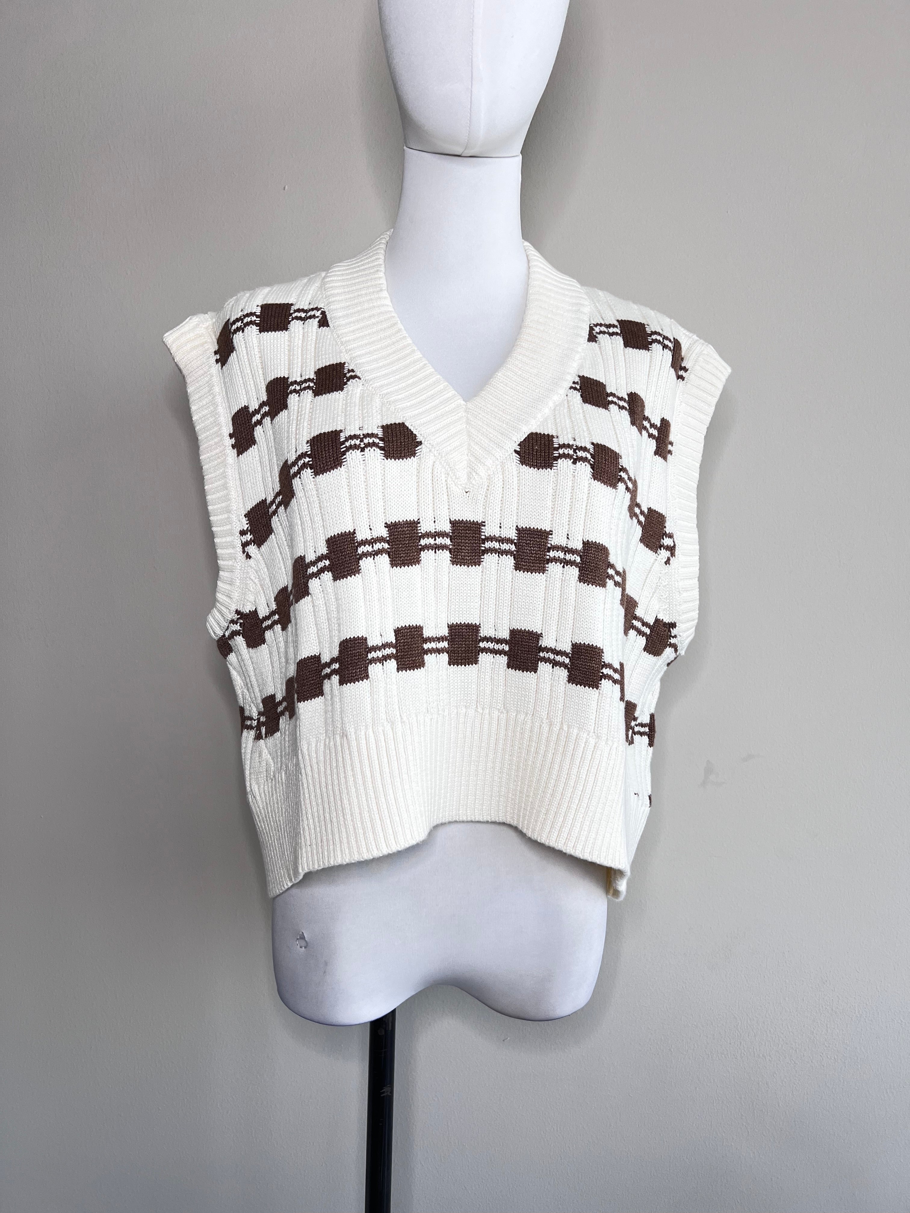 White brown cross wool vest - L'ACADEMIE