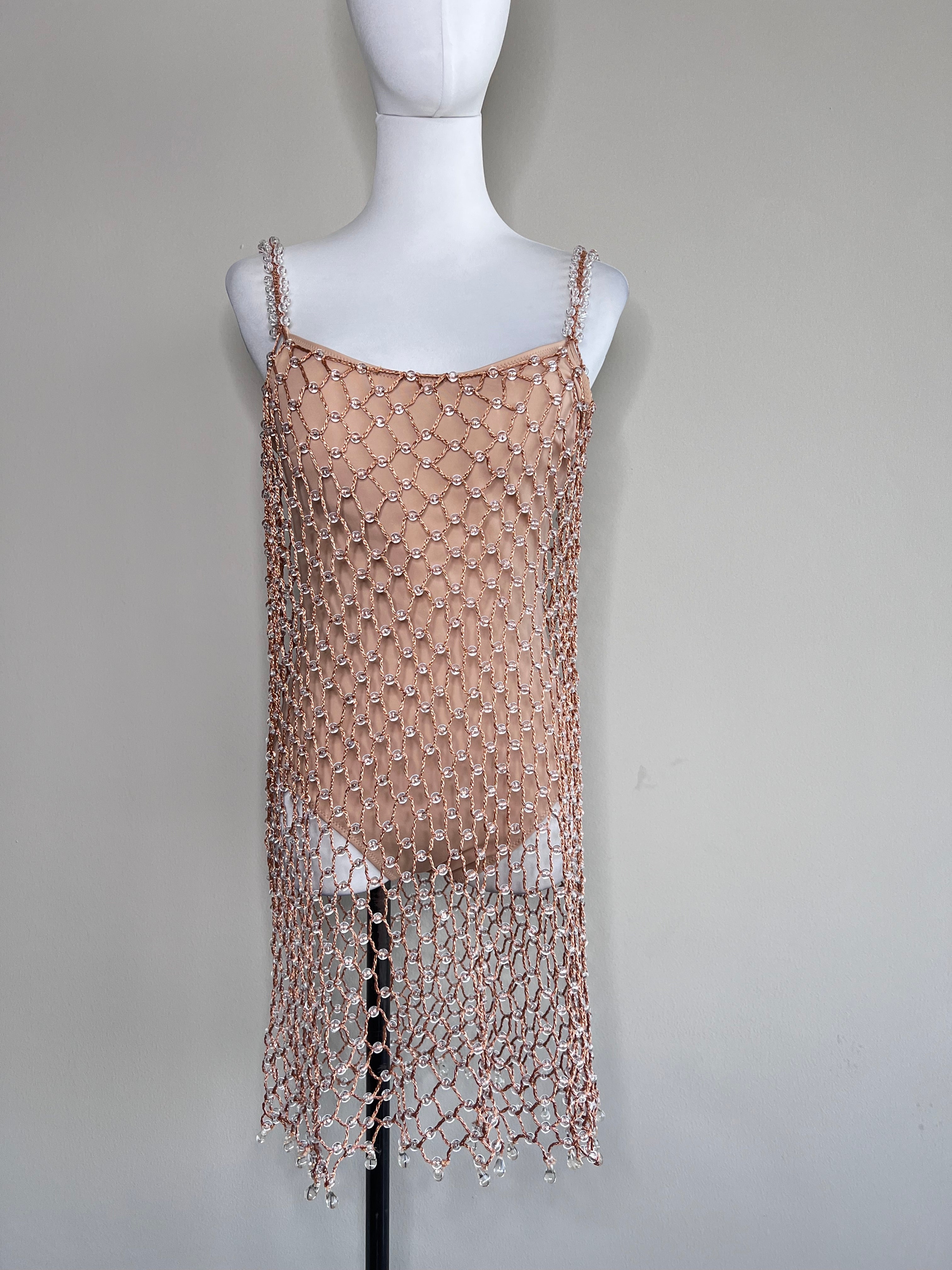 Bronze crocheted beaded swimsuit with cover up - MOEVA