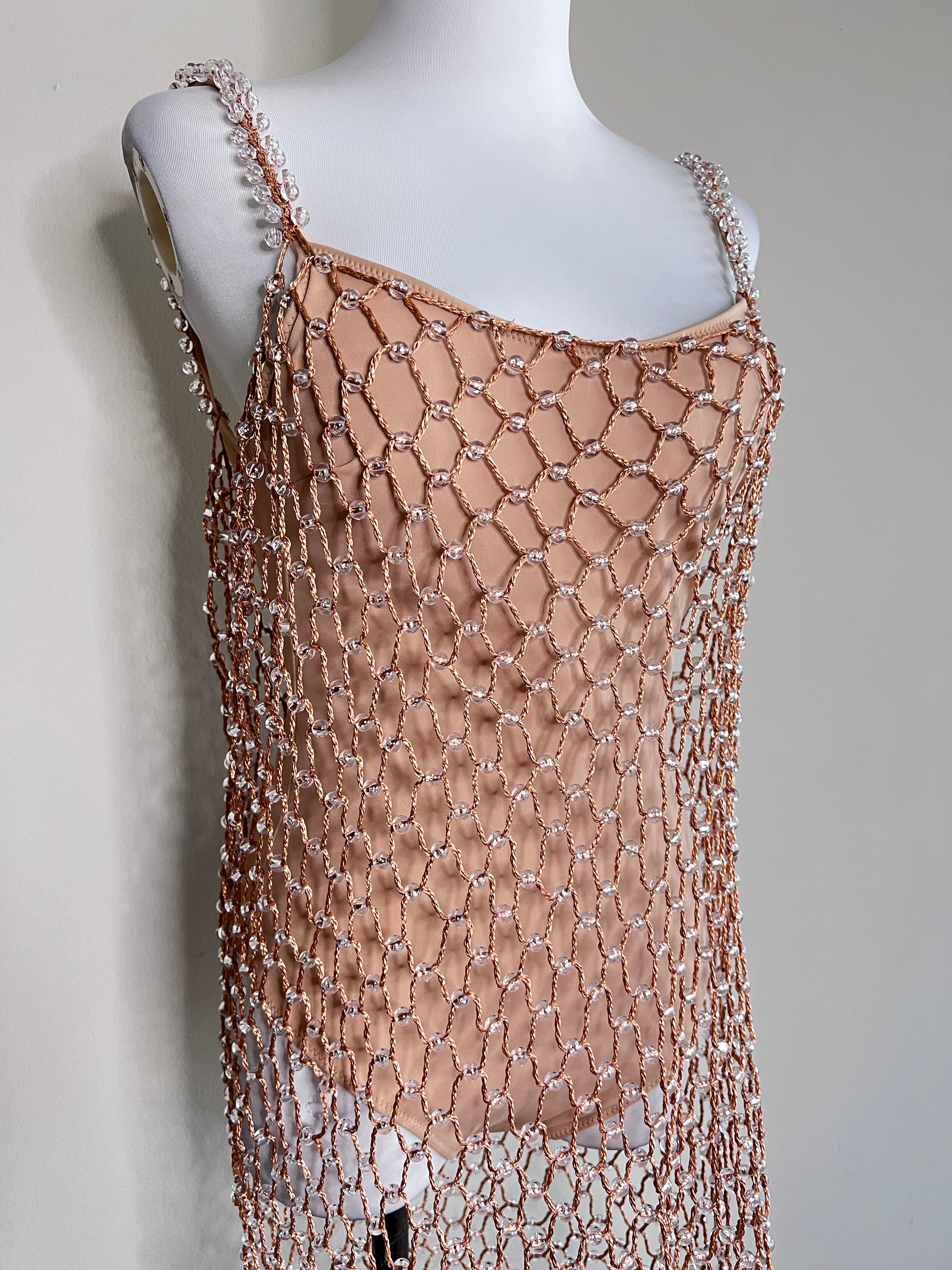Bronze crocheted beaded swimsuit with cover up - MOEVA