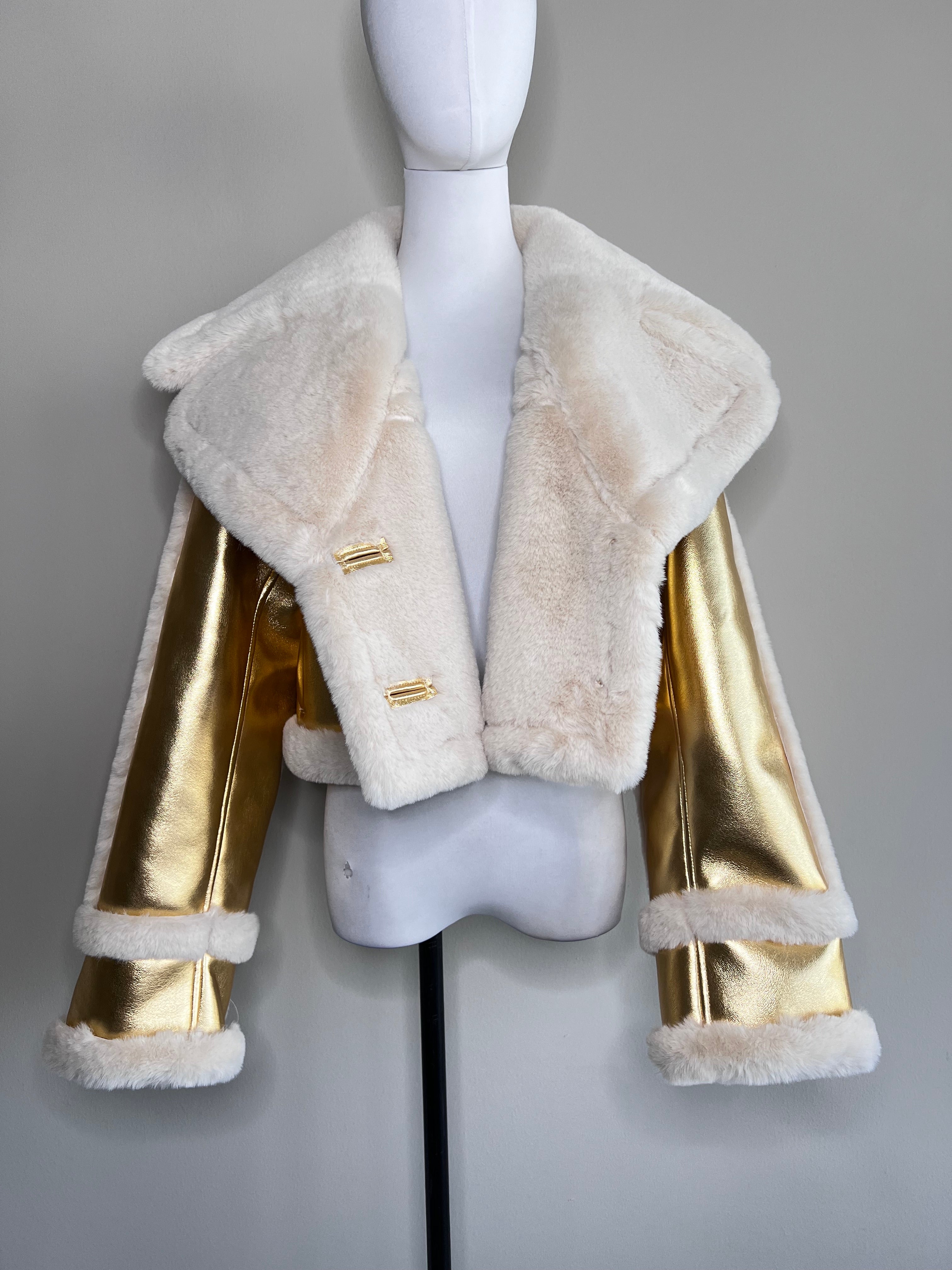 Gold with white Fox fur coat -  L'ACADEMIE
