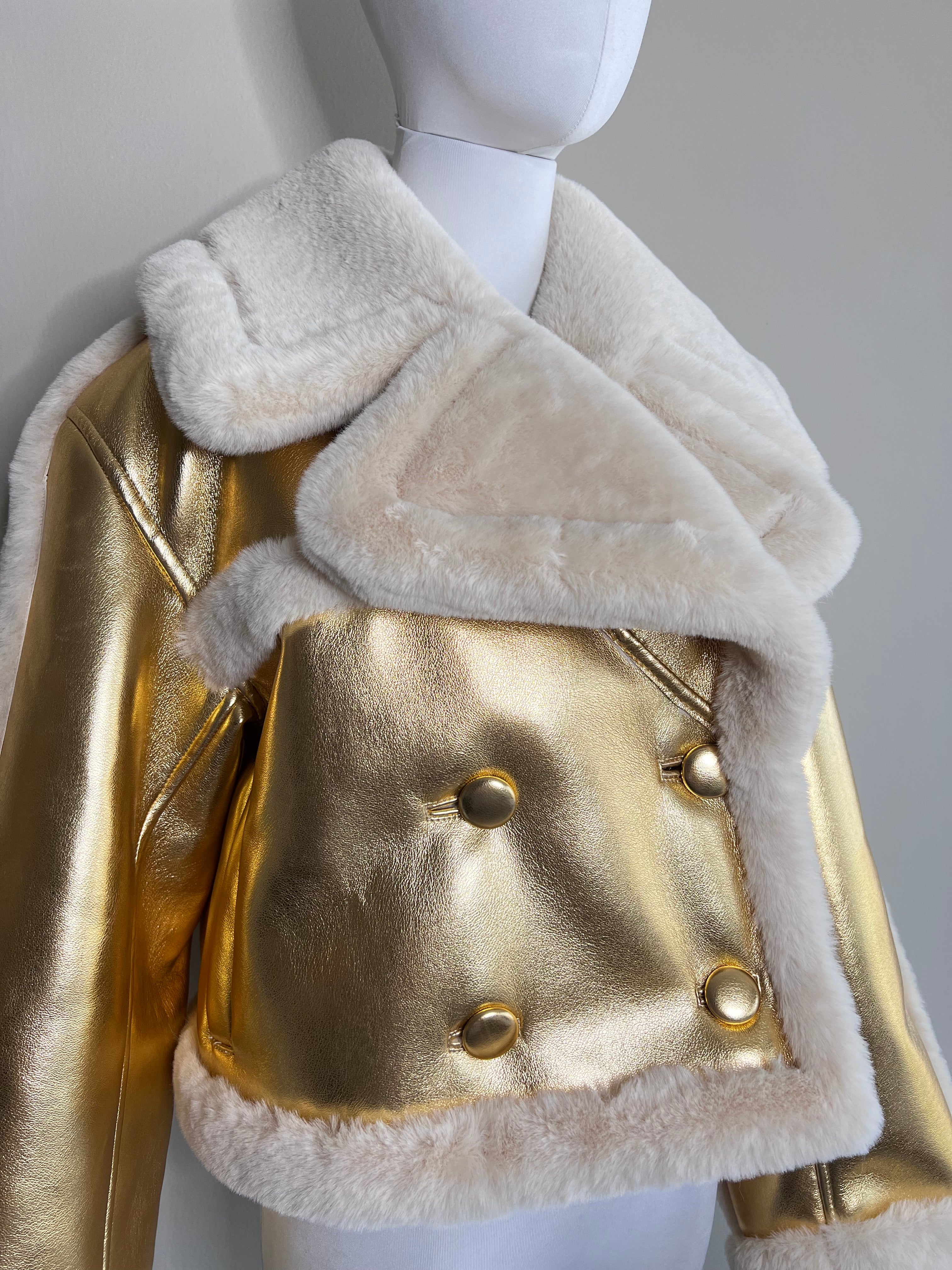 Gold with white Fox fur coat -  L'ACADEMIE