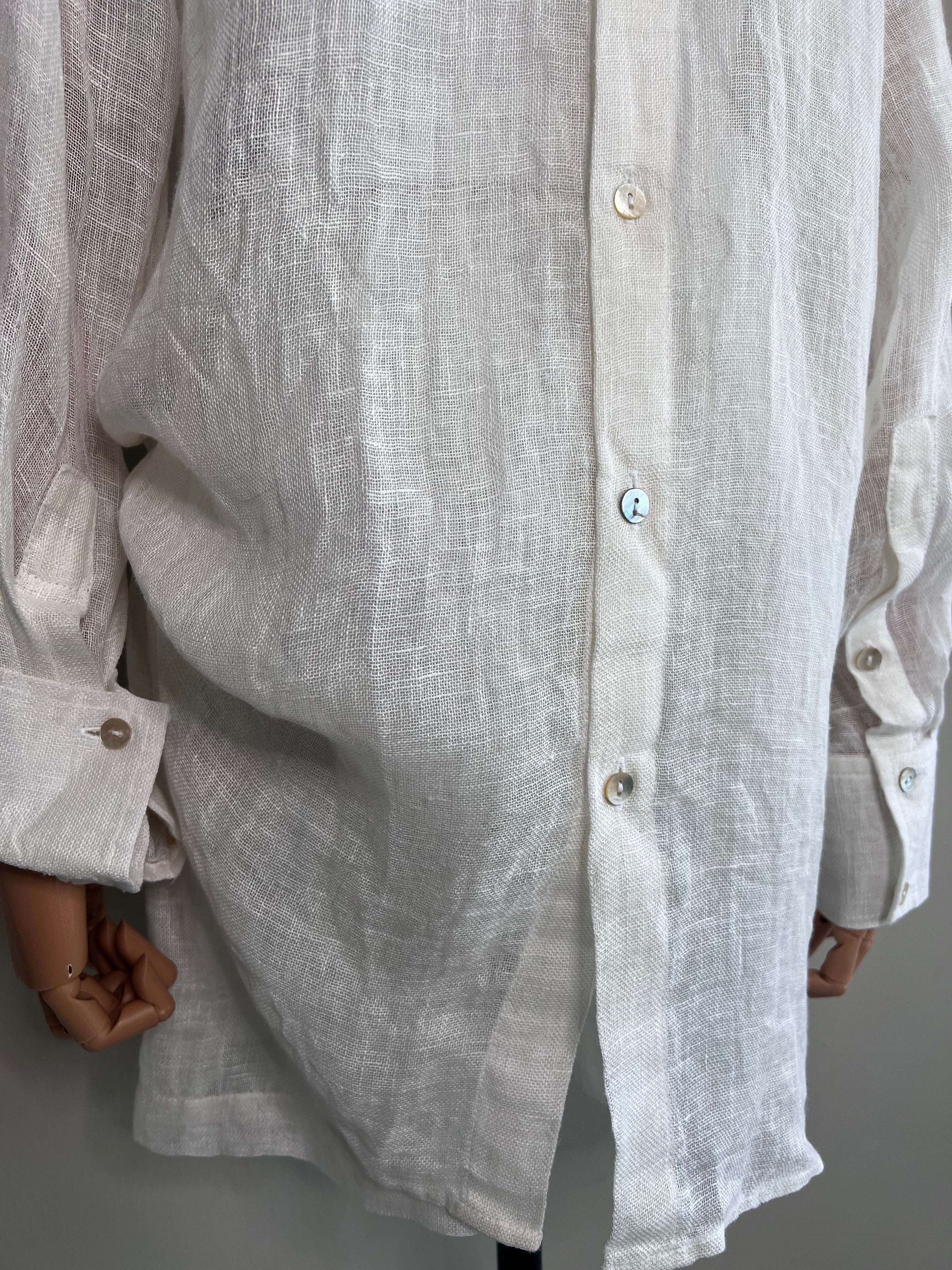 A set of White Eco linen playa button down longsleeve and short - BANANA