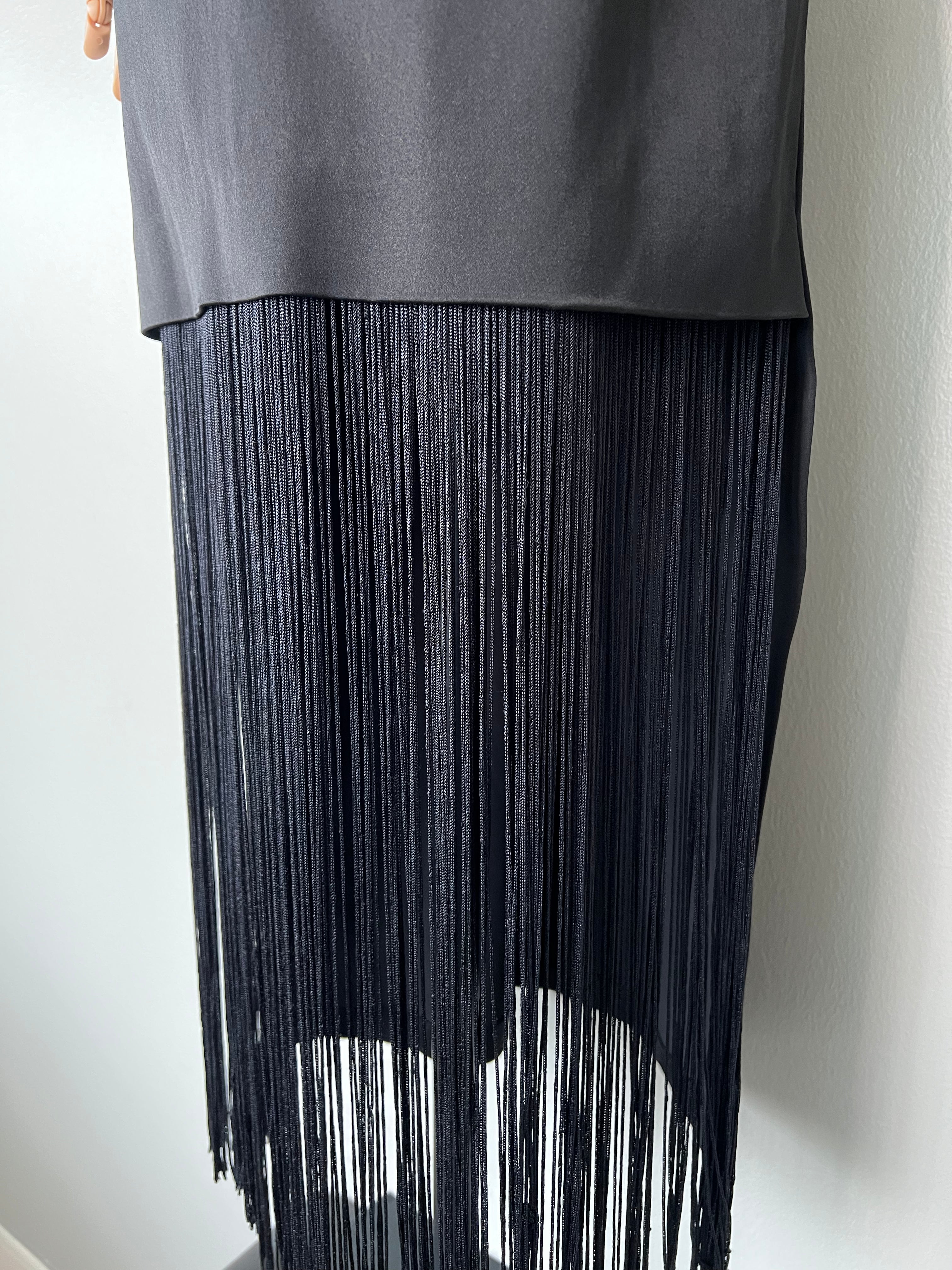 black long dress with fringe ends - MEHTAP ELAIDI