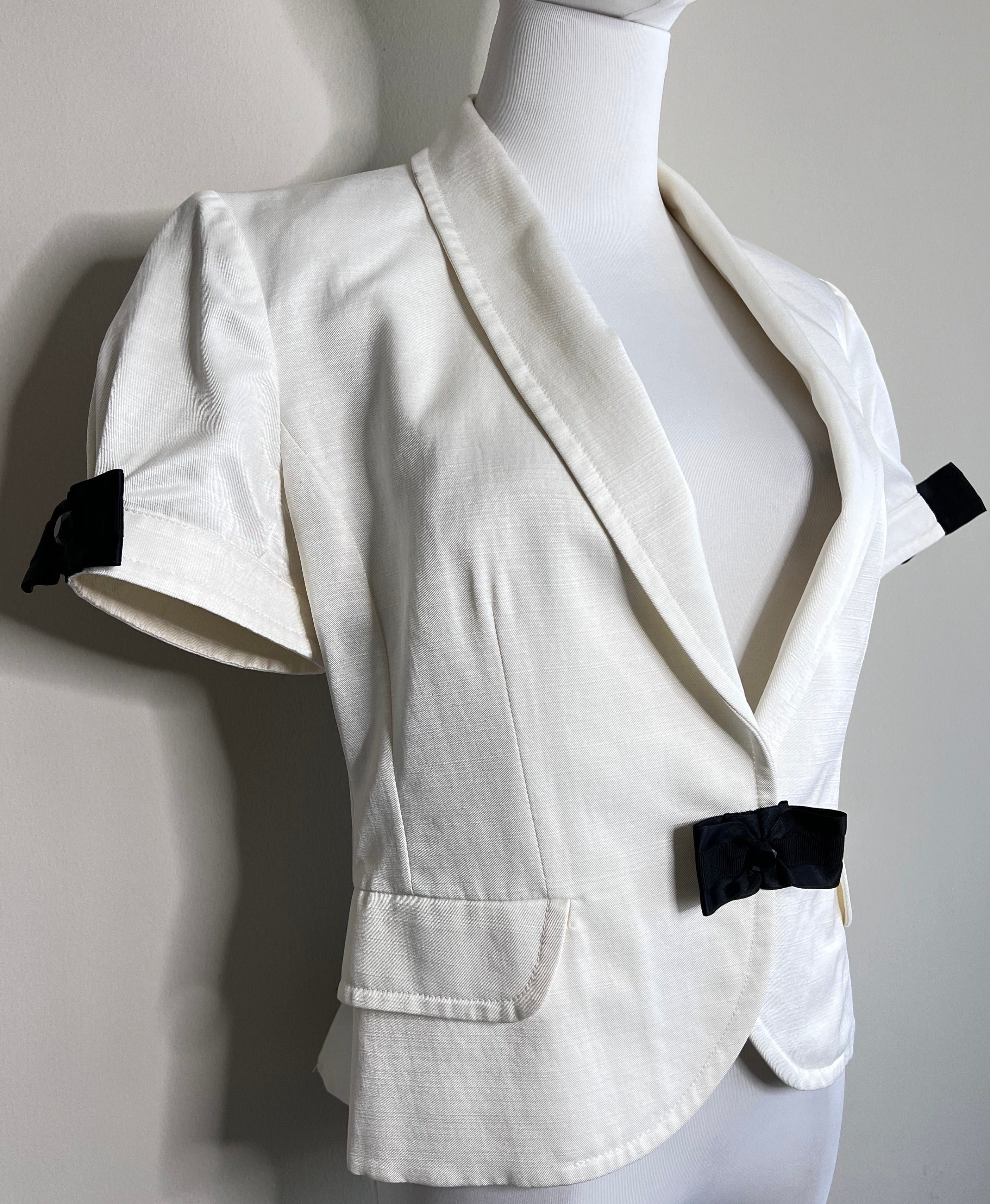 Black & white short sleeves blazer with ribbon - ICE B